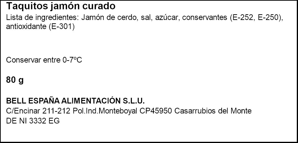 Jamón curado mini taquitos Sánchez Alcaraz p2 40g/u