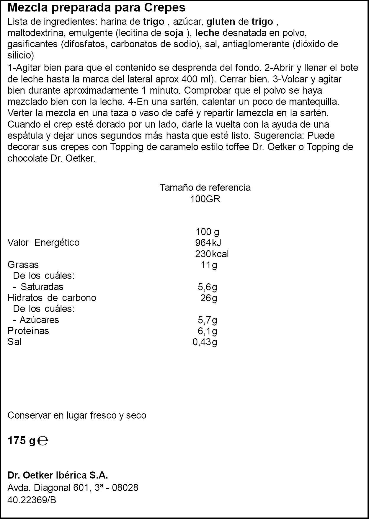 Preparado crepes  Dr oetker 175g