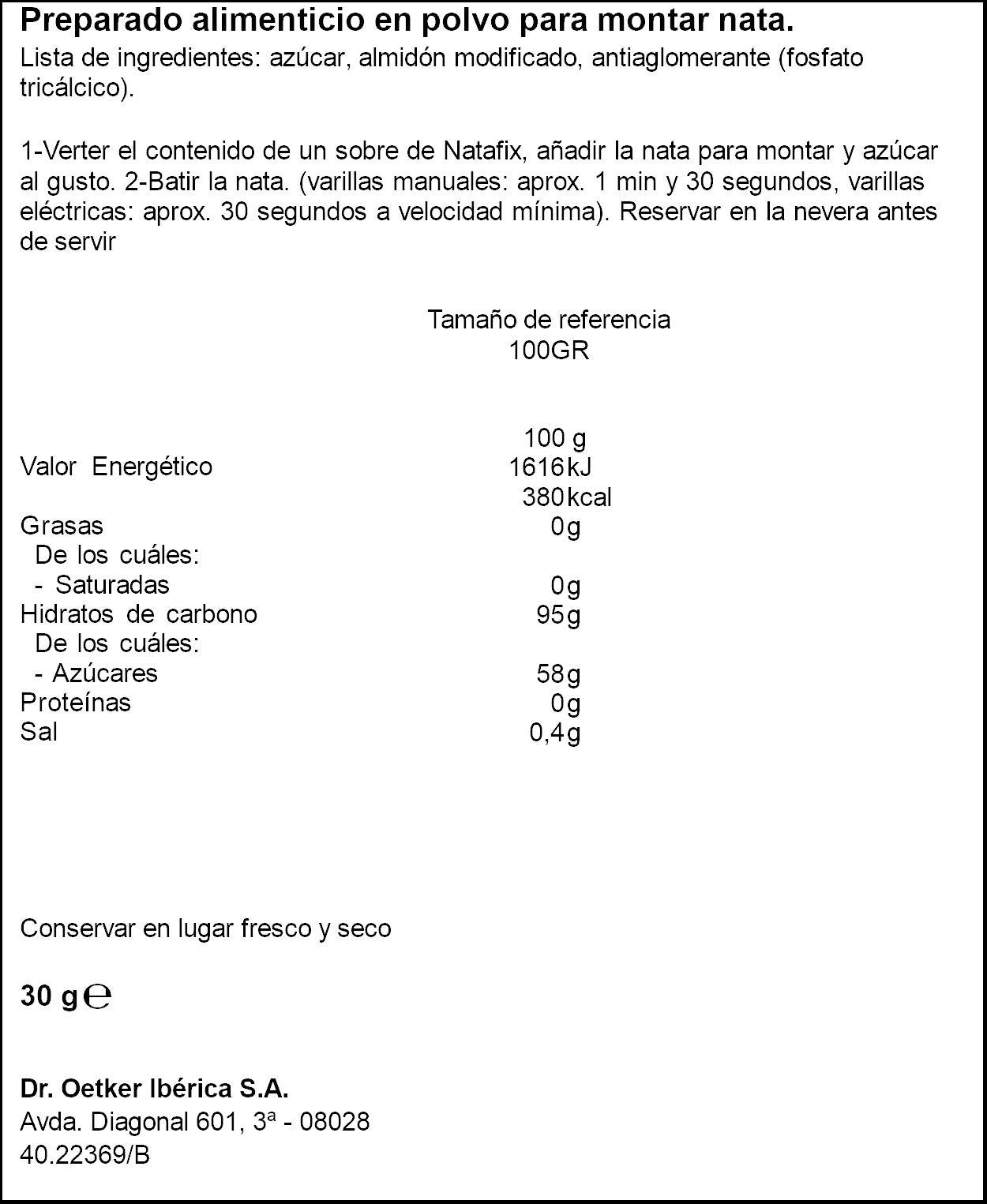 Preparado nata para montar Natafix Dr Oetker p3 10g/u
