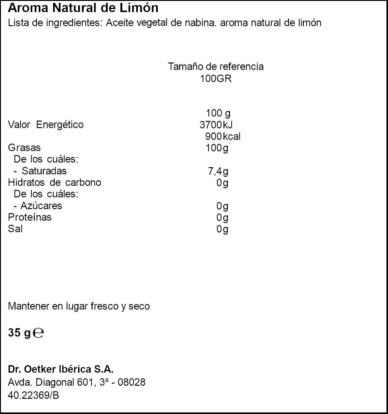 Aroma natural limón sicilia Dr oetker 35ml