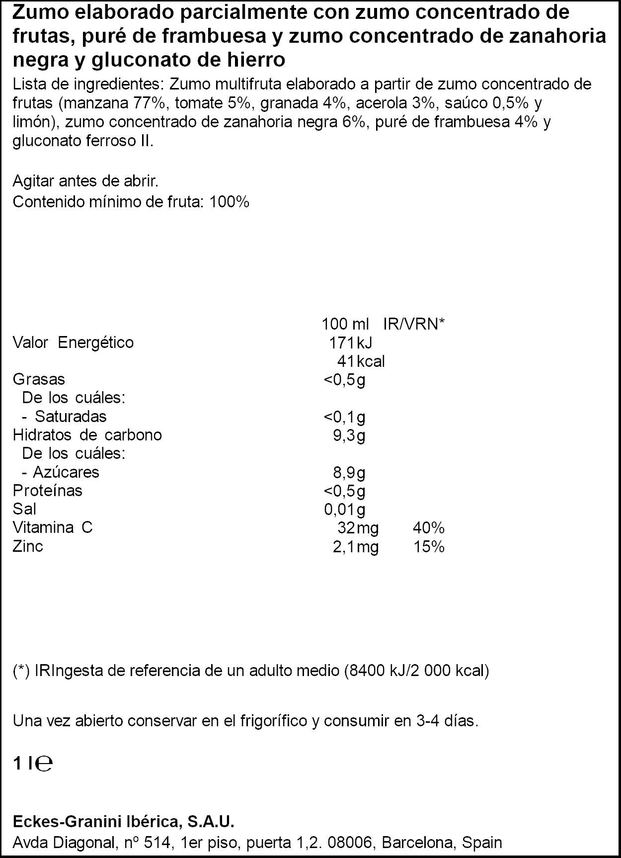 Zumo multifrutas enriquecido c/hierro Hohes c 1l