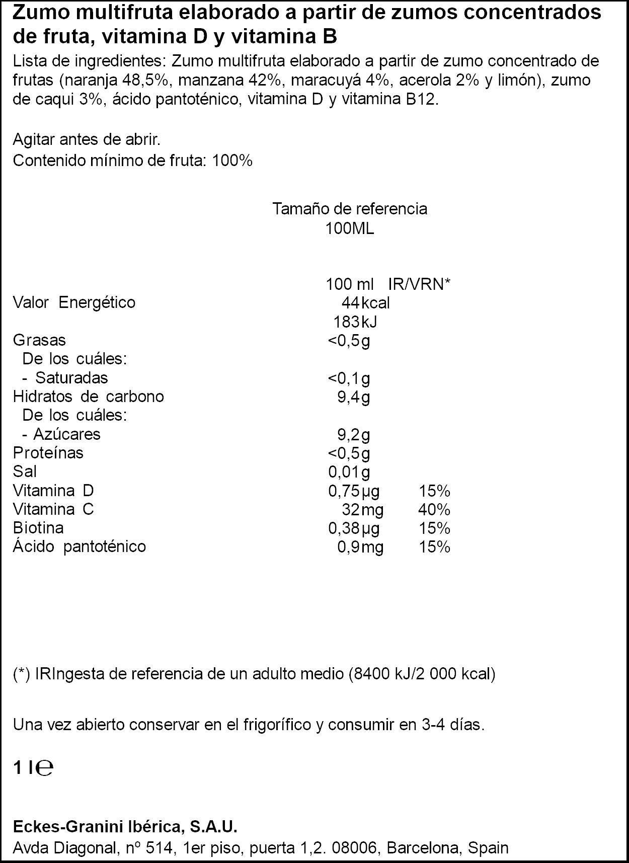 Zumo multifrutas enriquecido c/ vitamina d Hohes c 1 l