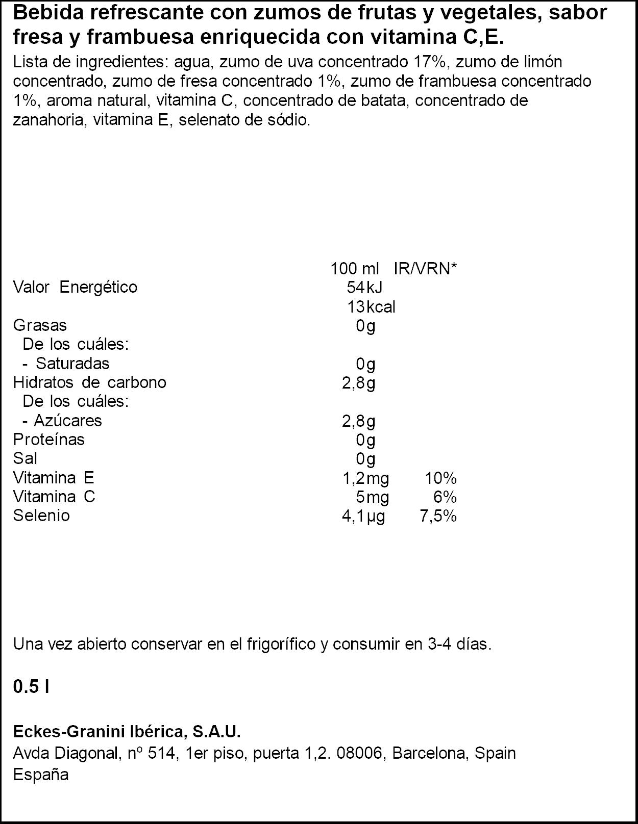 Agua vitaminada antioxidante c/frutas Hohes c 500ml