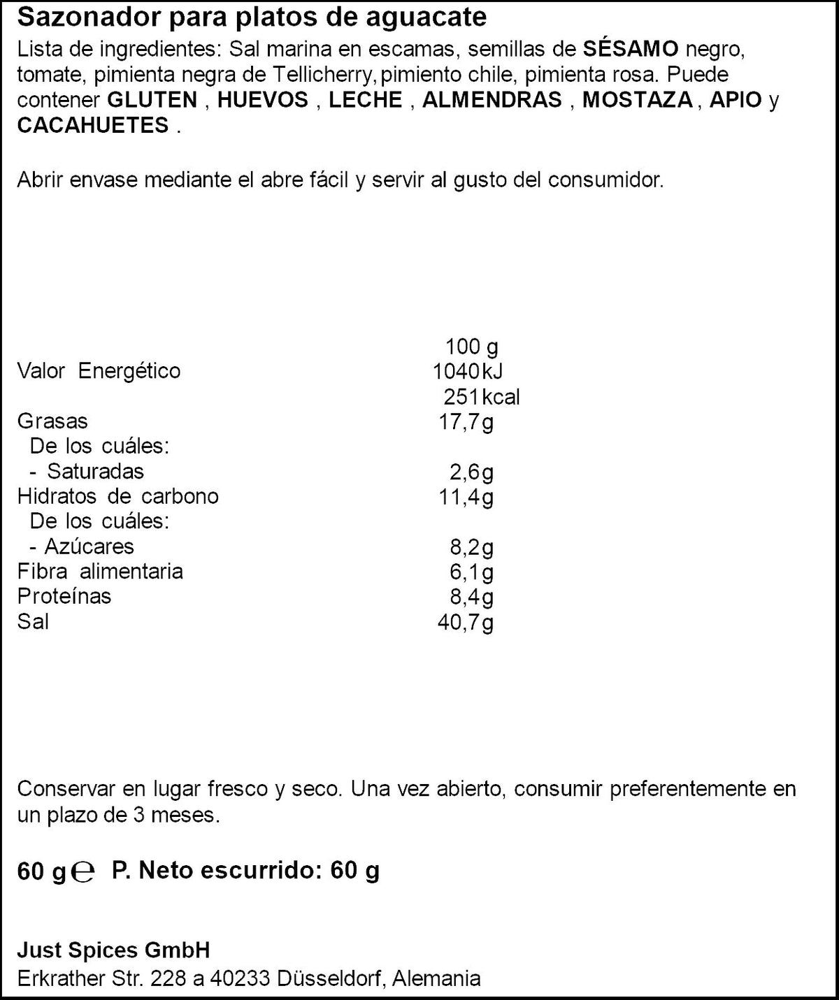 Sazonador topping aguacate Just spice 60g