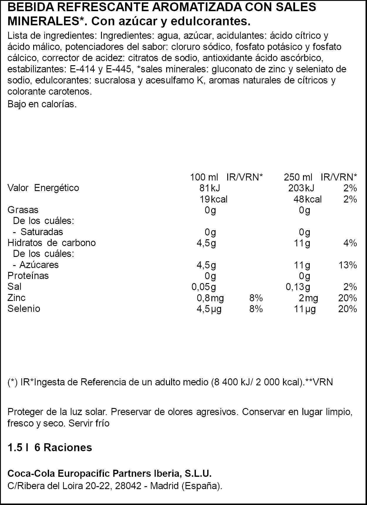 Bebida isotónica naranja Aquarius 1.5l