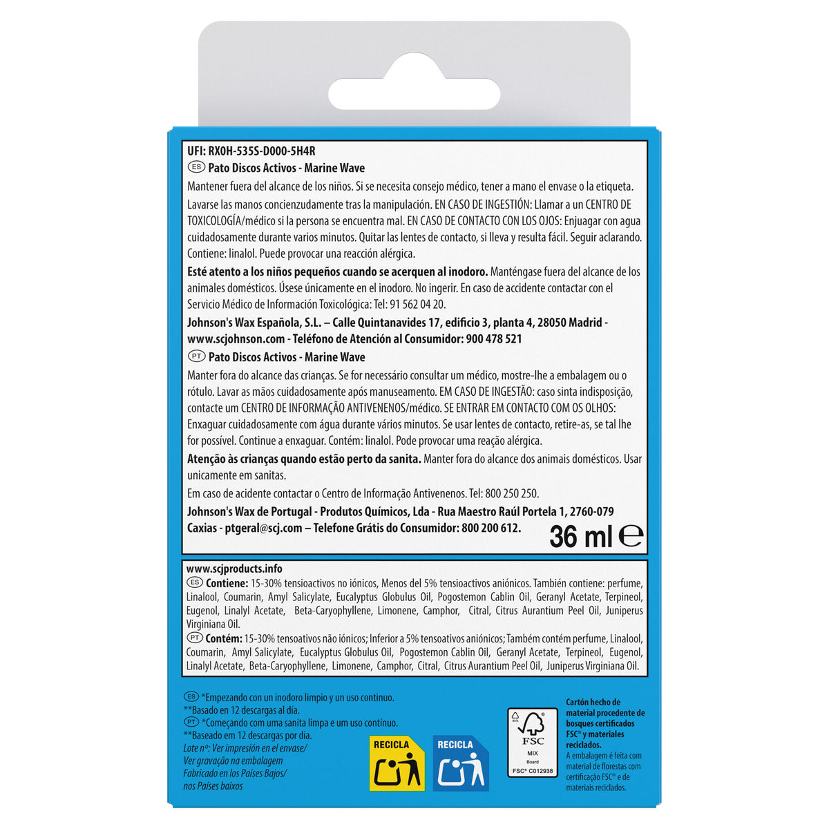 Limpiador wc disc acti  frescor marino Pato 6dosis