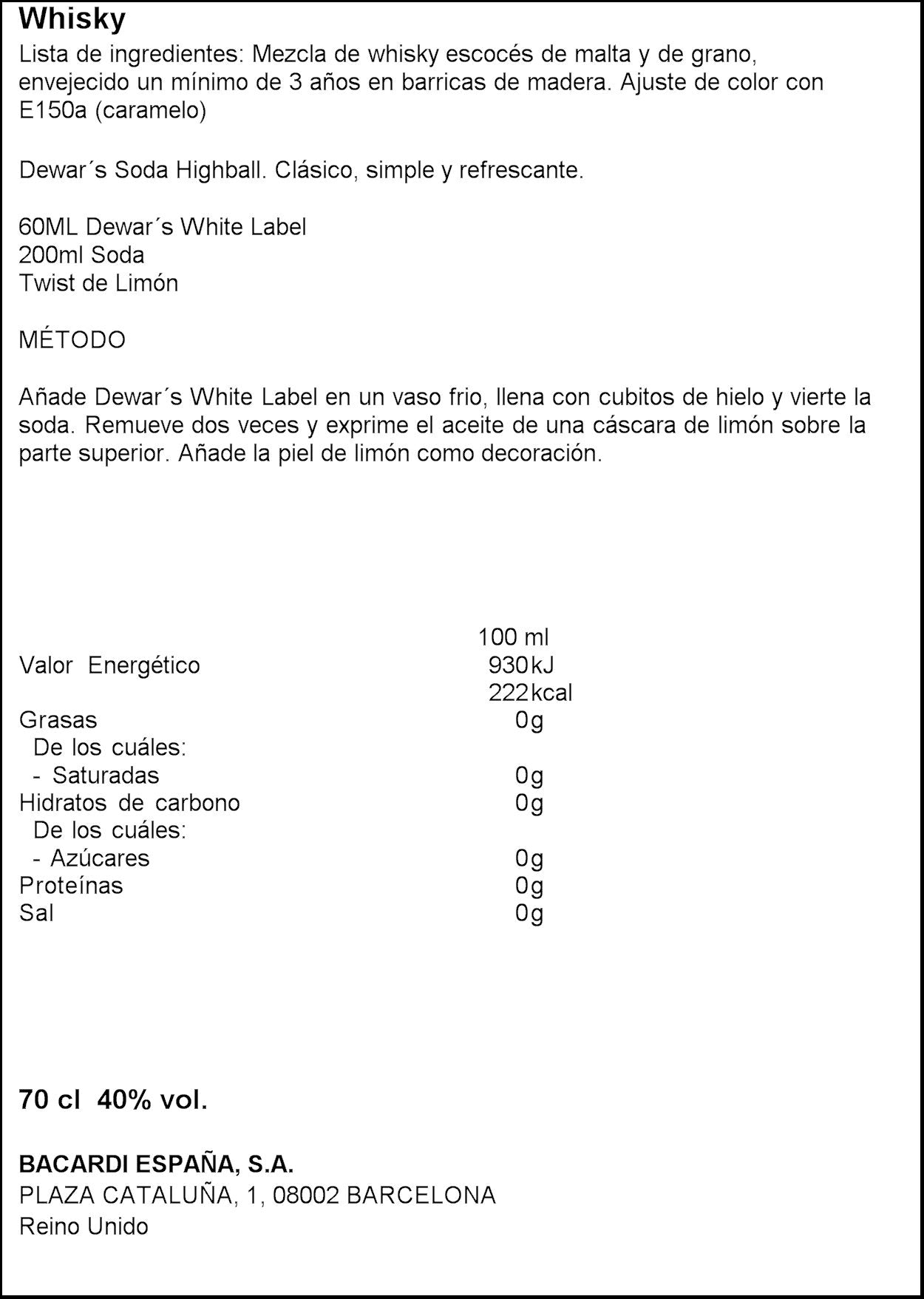 Whisky  White label 700ml