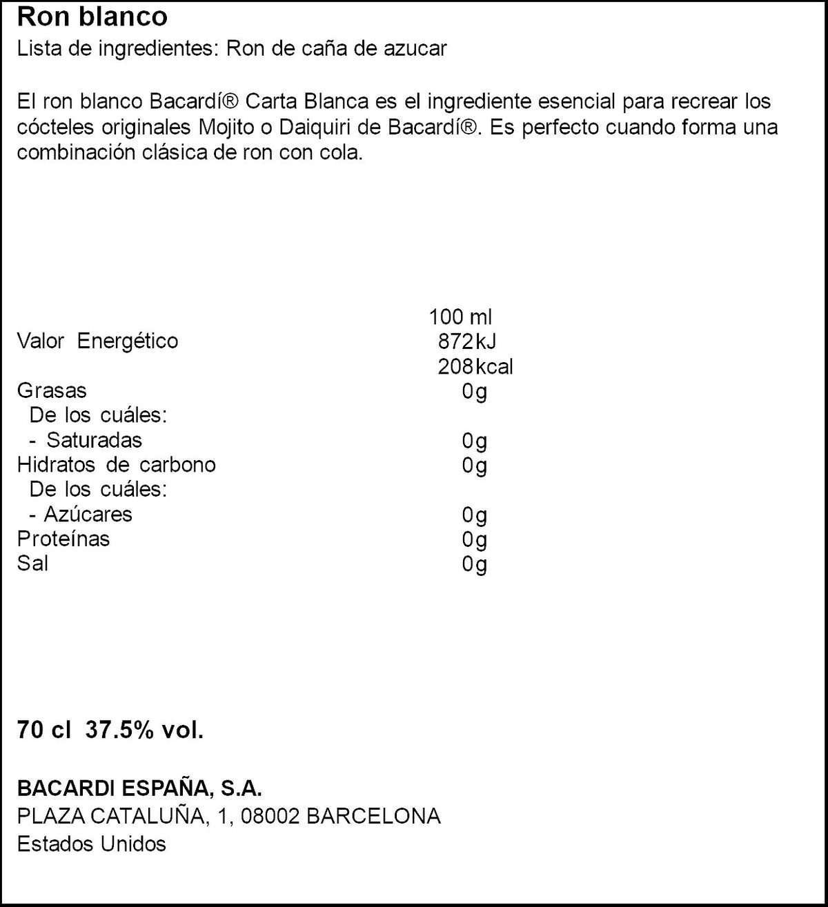 Ron carta blanca Bacardi 700ml