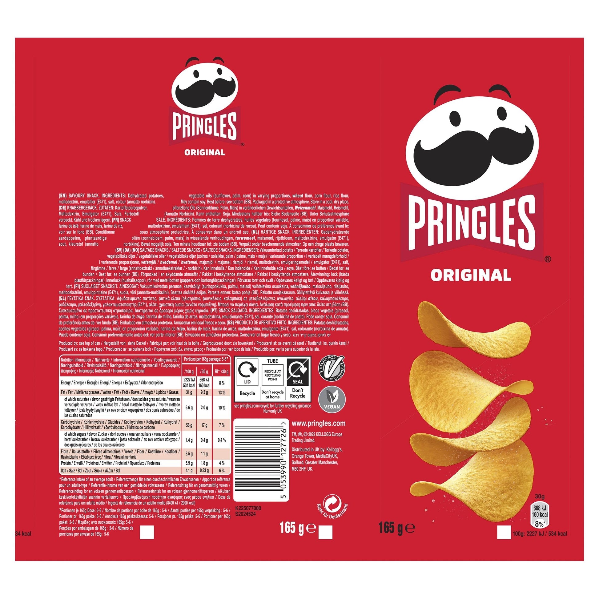 Patatas fritas original bote Pringles 165g
