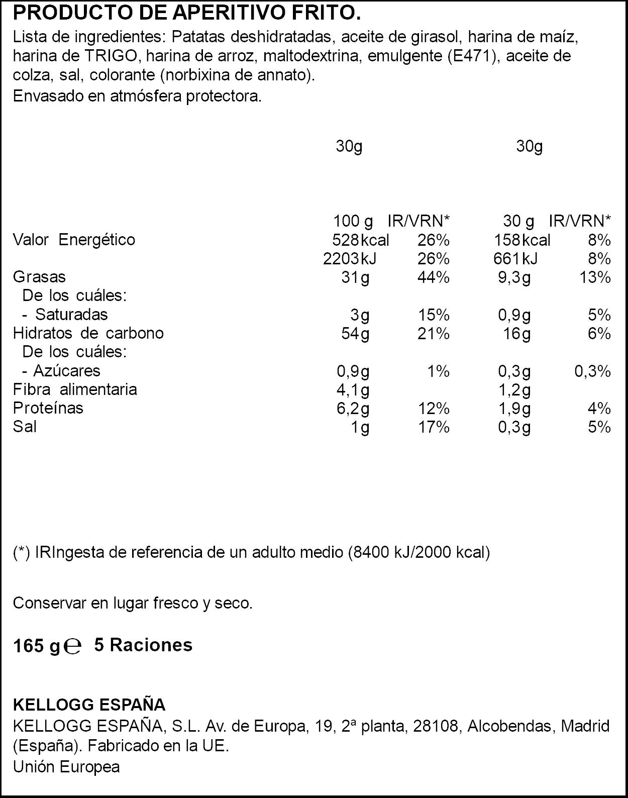 Patatas fritas original bote Pringles 165g