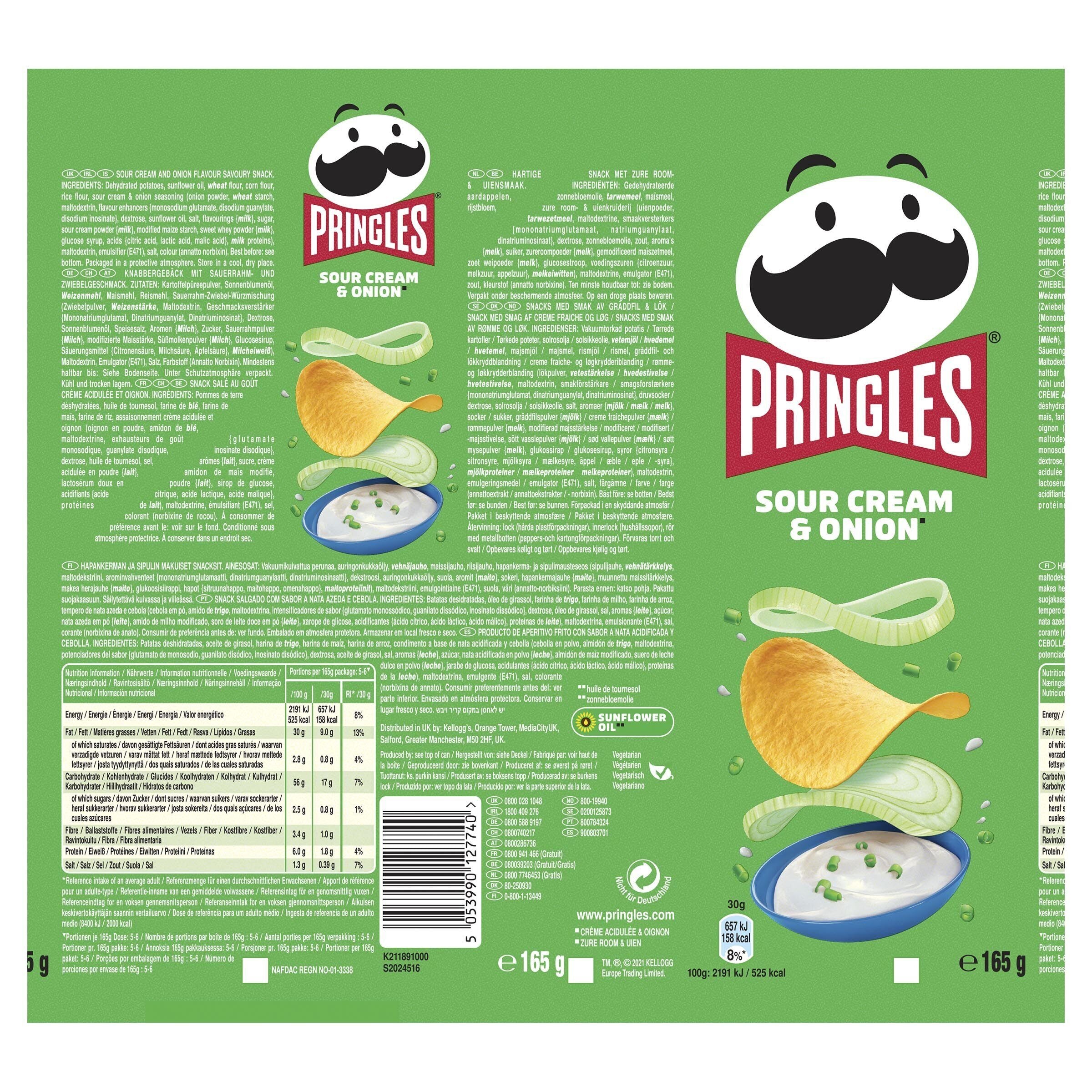 Patatas fritas sour cream & onion Pringles 165g