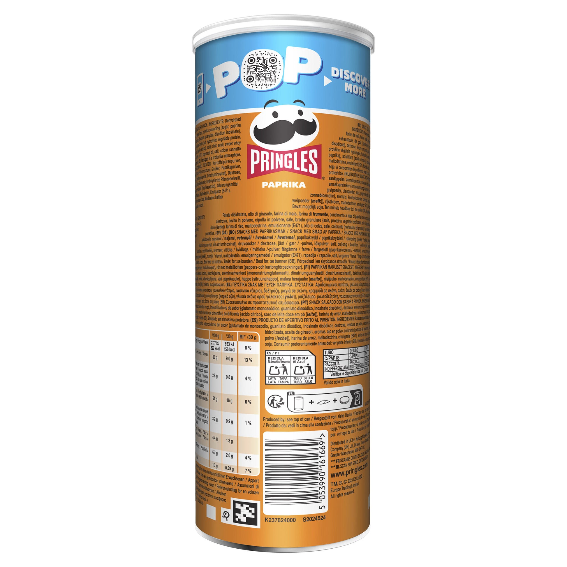 Patatas fritas paprika bote Pringles 165g