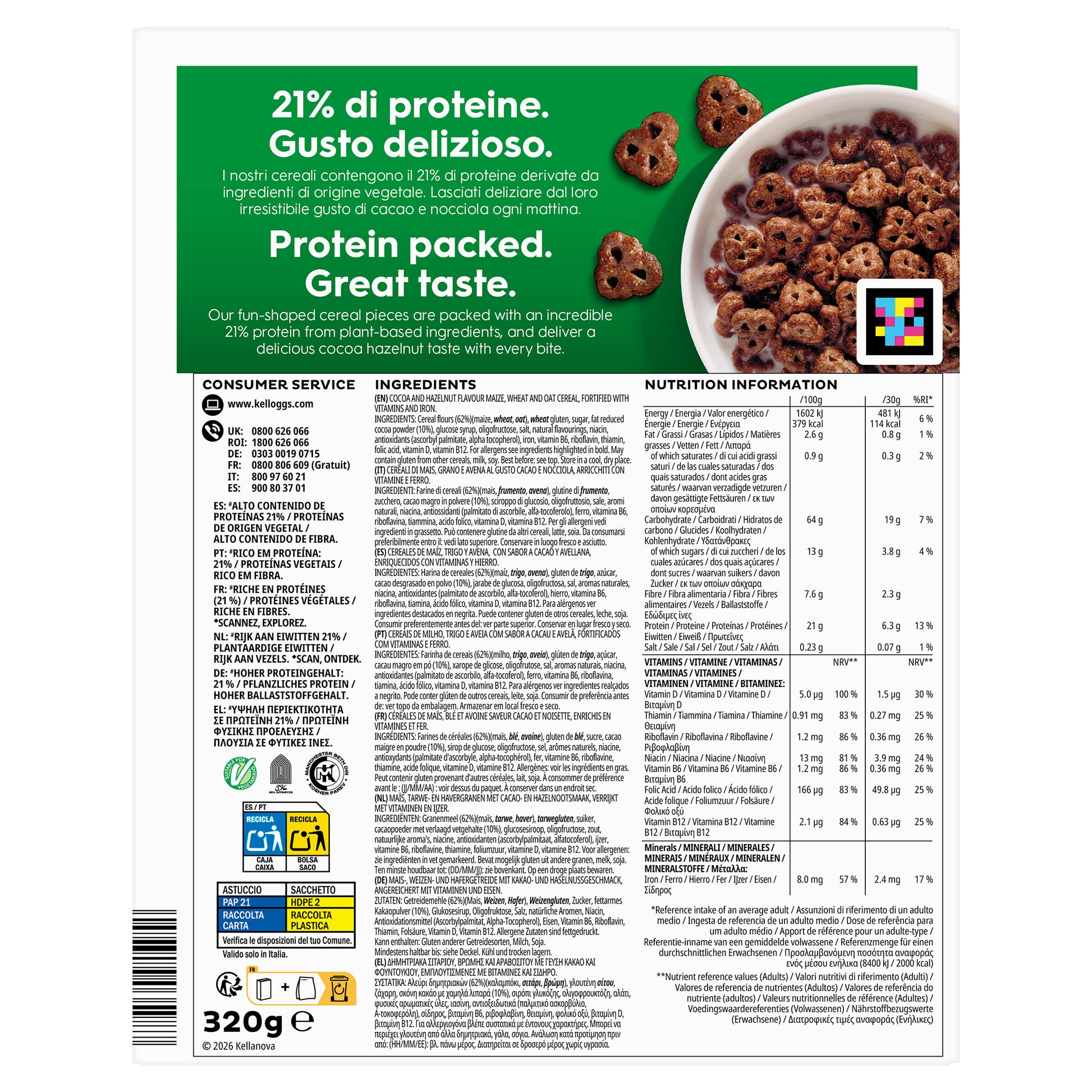 Cereales proteicos cacao/avellana Kellogg's Special k 320g