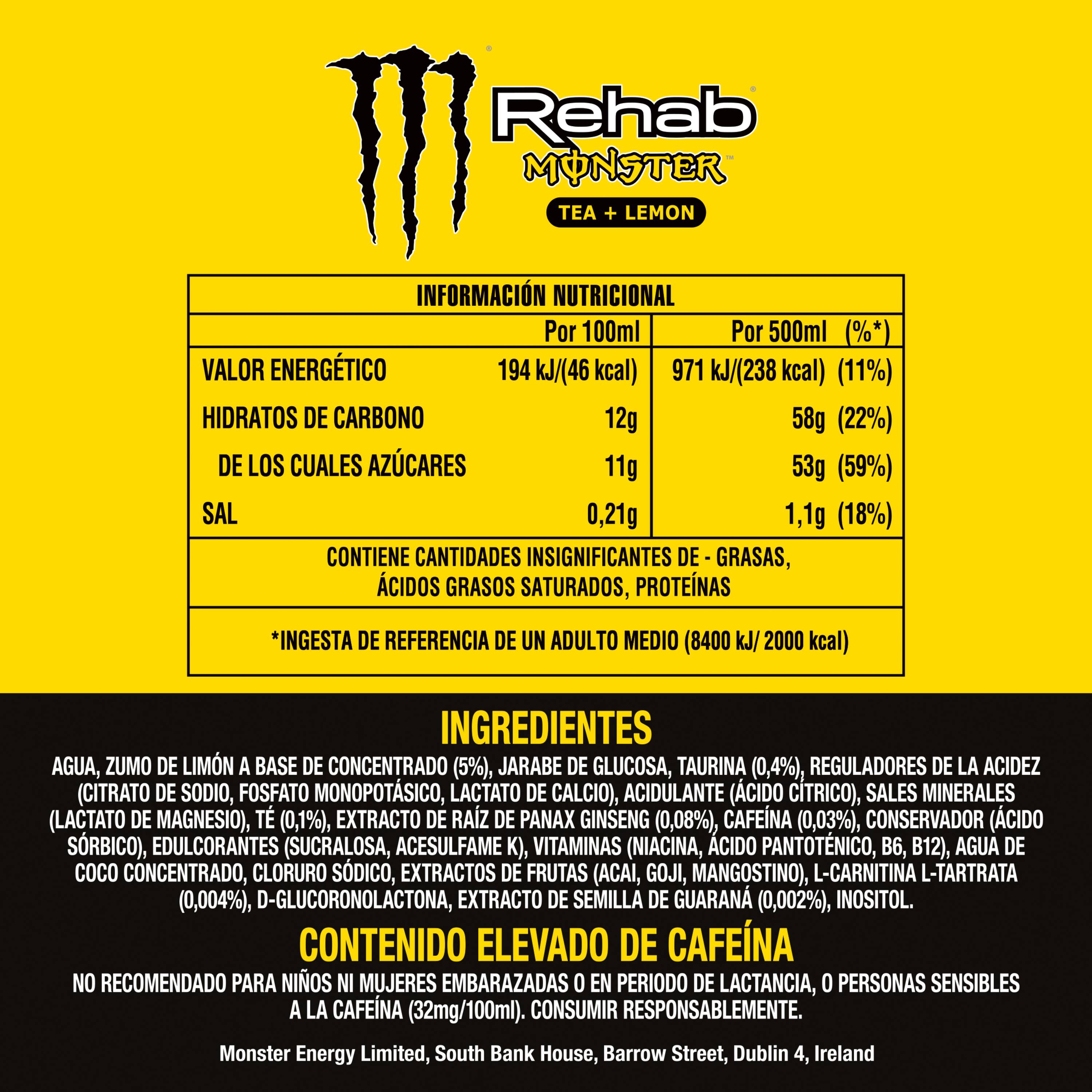Bebida energetica rehab lemonade Monster 500ml