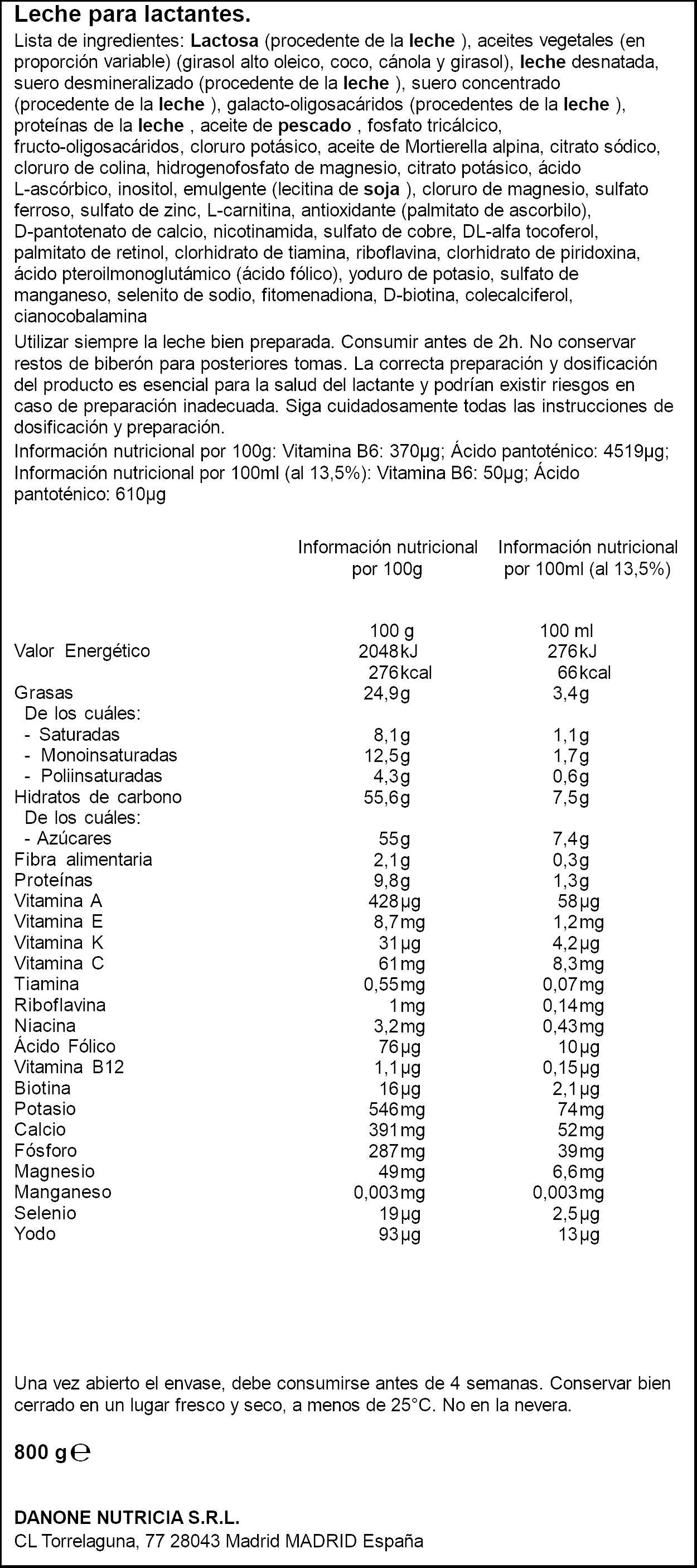 Leche en polvo 1 para lactantes Blédina 800g
