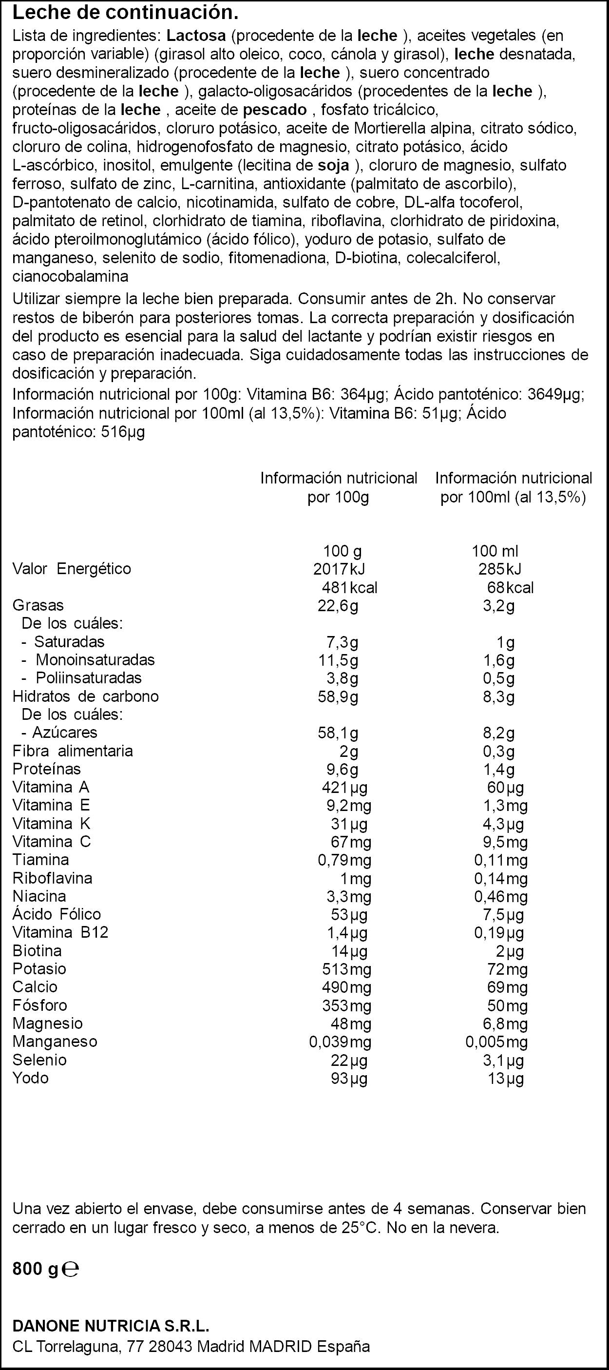 Leche en polvo 2 continuación Blédina 800g