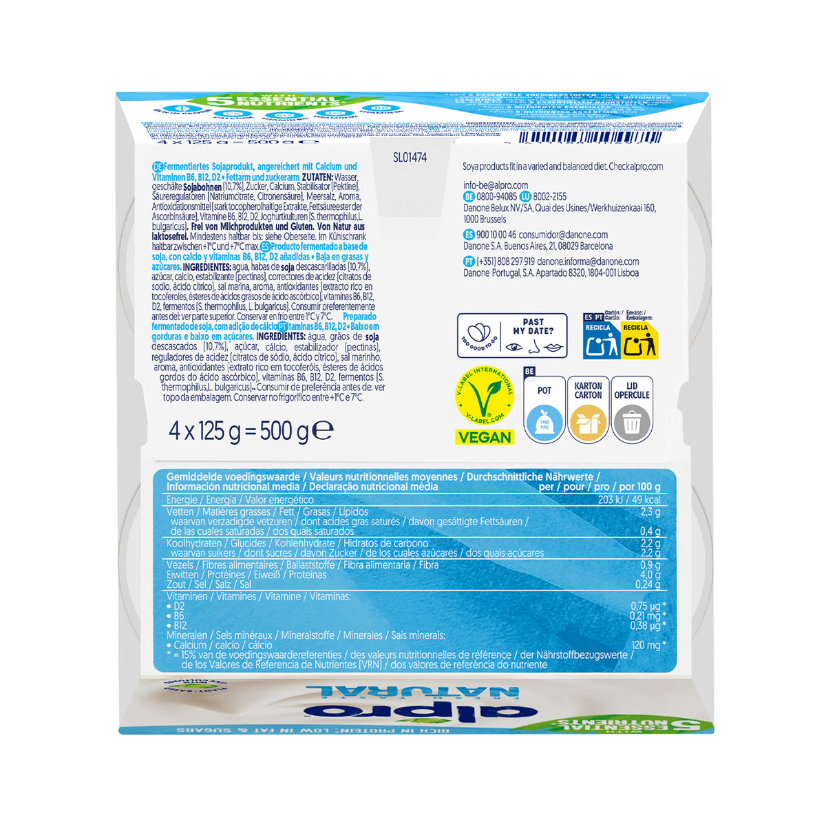 Postre vegetal natural Alpro Danone p4 125g/u