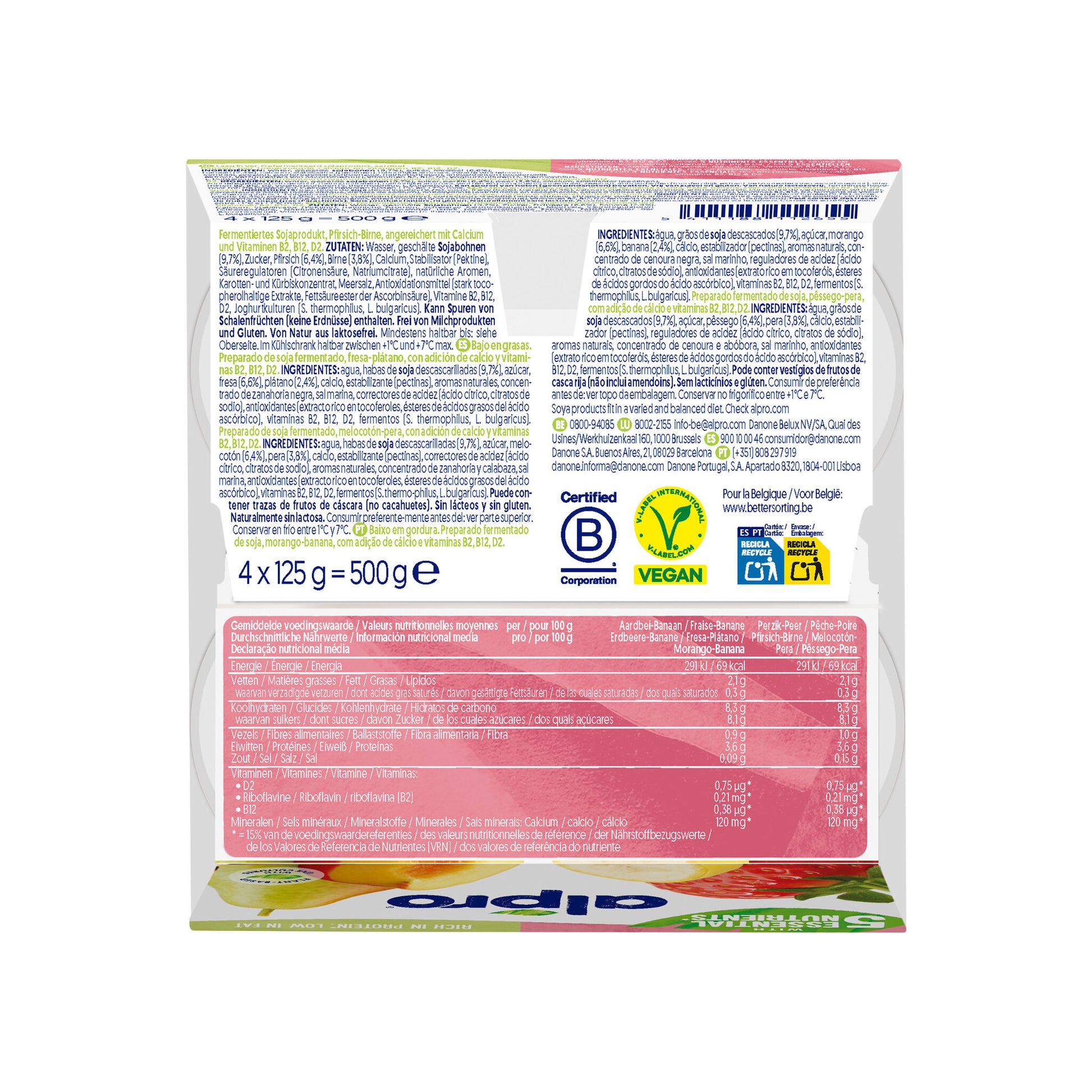 Postre vegetal panache fre/plat & pera/meloc Alpro p4 125g/u
