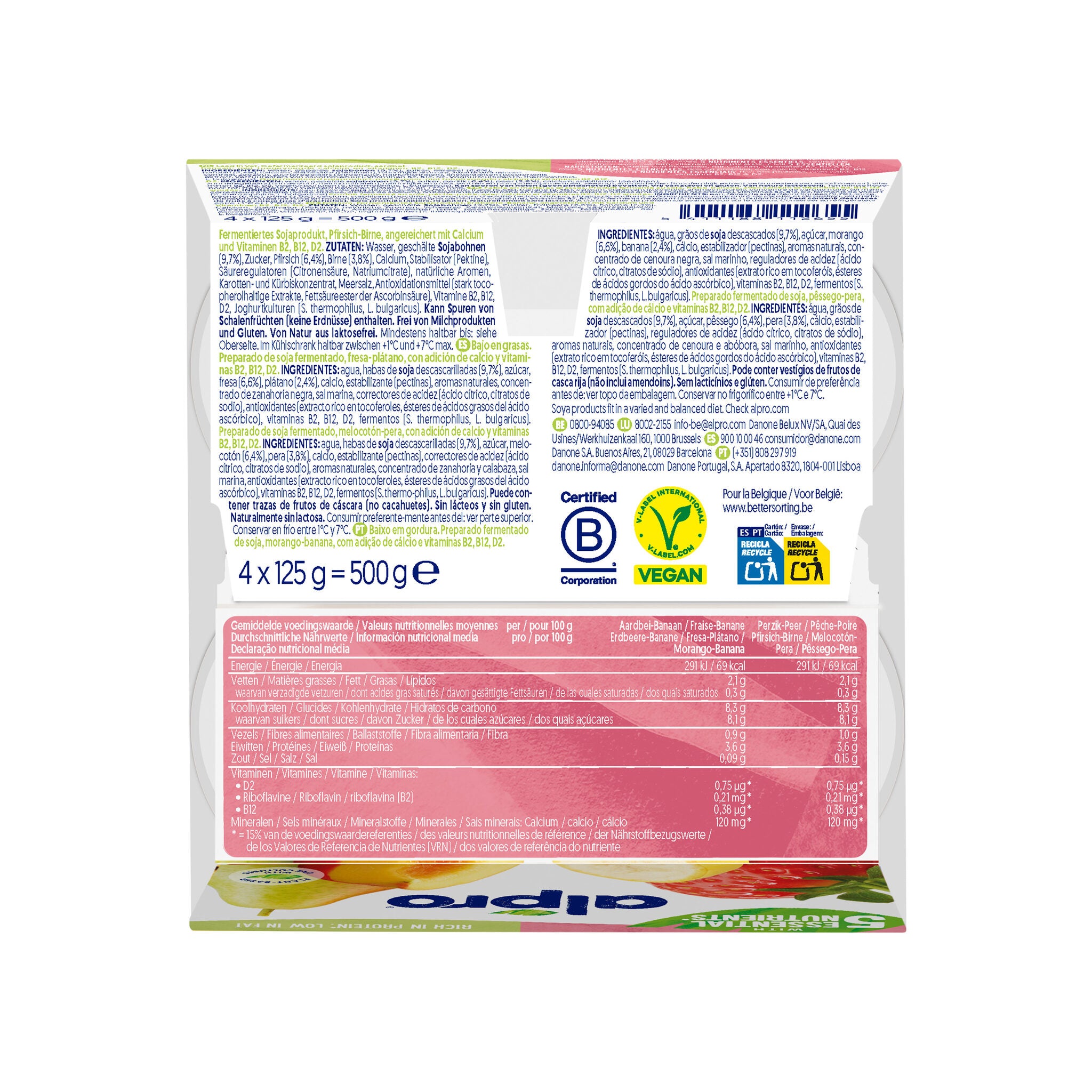 Postre vegetal panache fre/plat & pera/meloc Alpro p4 125g/u