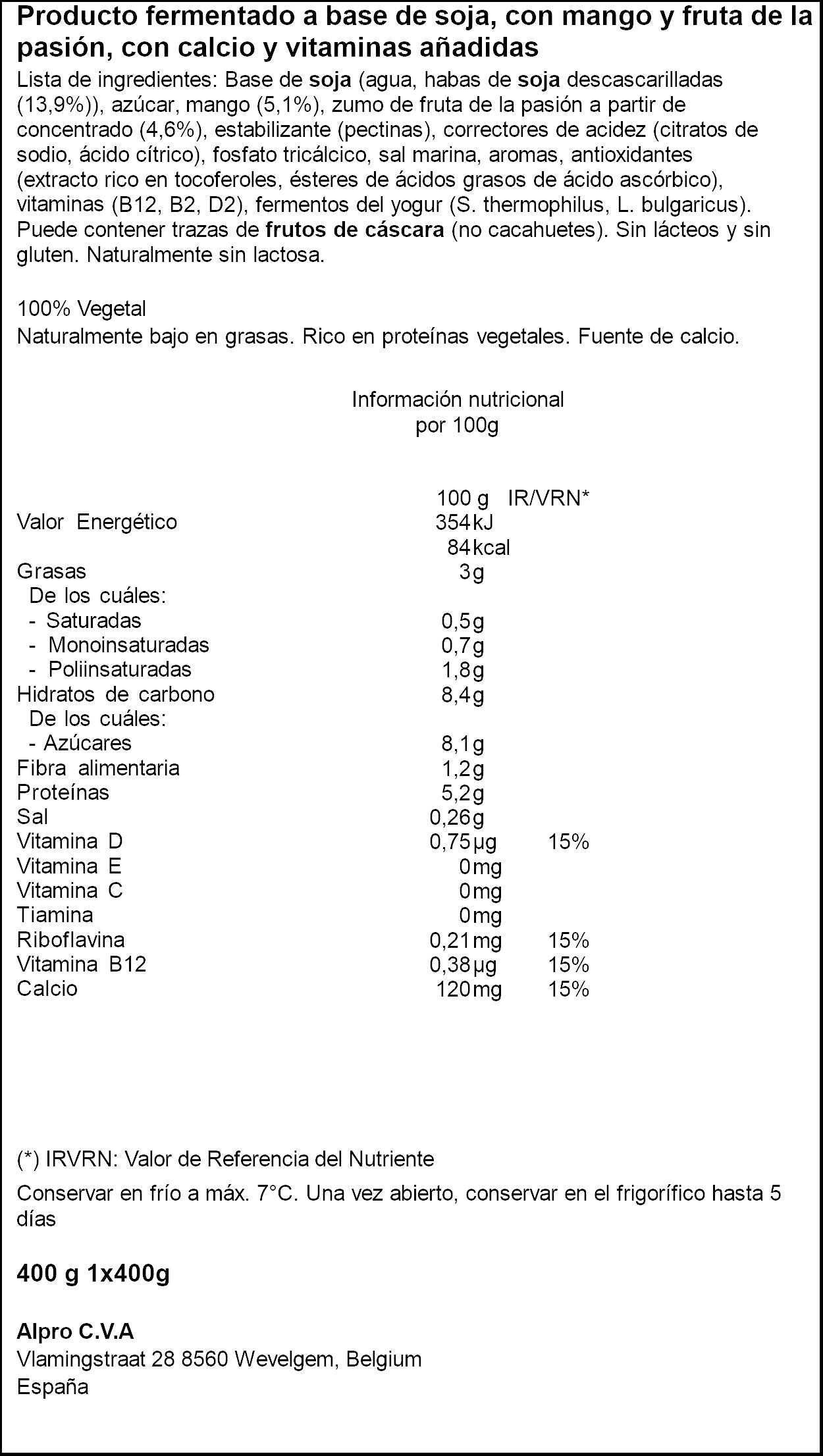 Postre vegetal pbay skyr exotic Alpro 400g