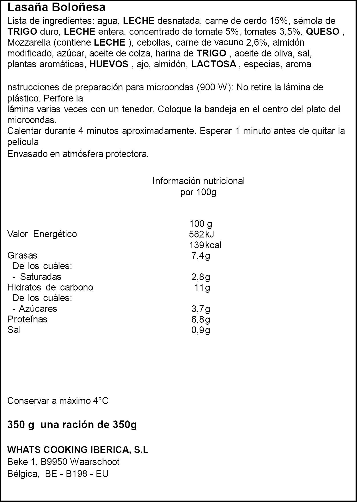 Lasaña boloñesa gratinada Come a casa 350g