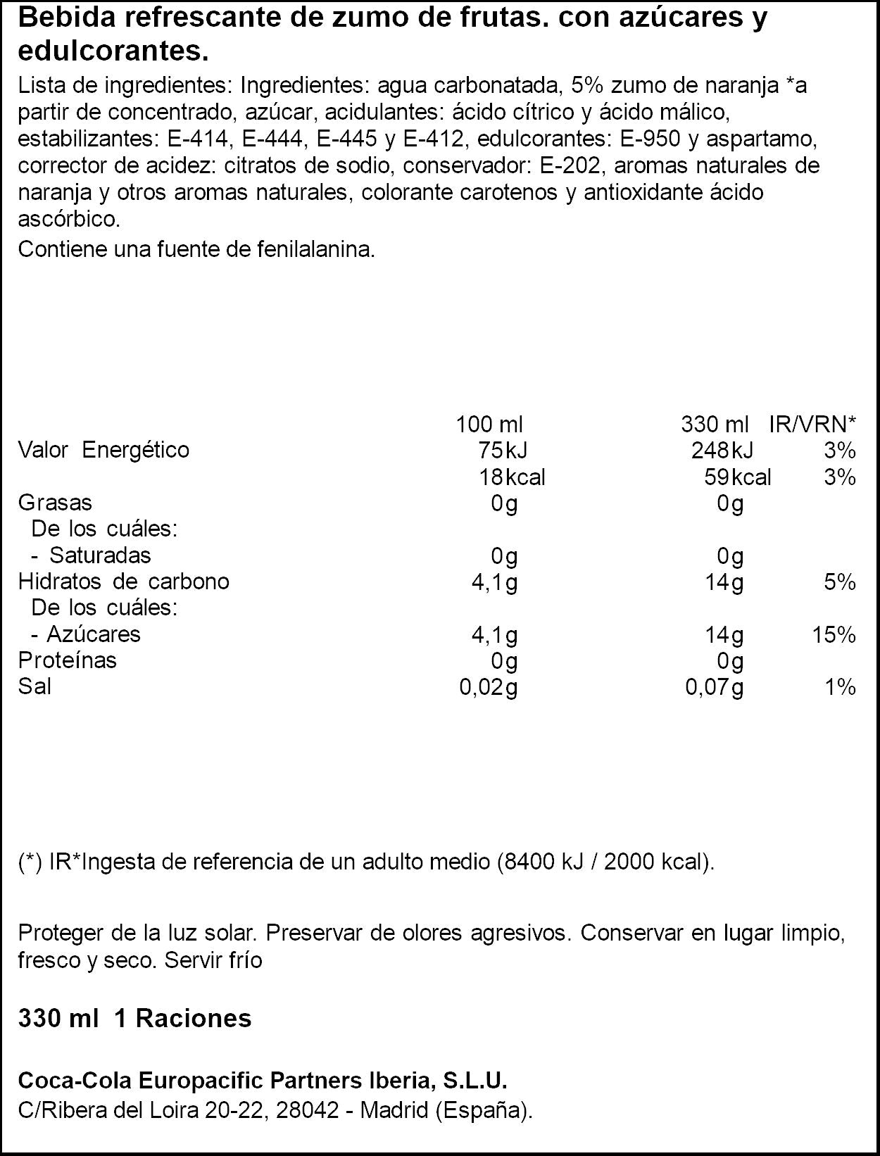 Refresco naranja  Fanta 330ml