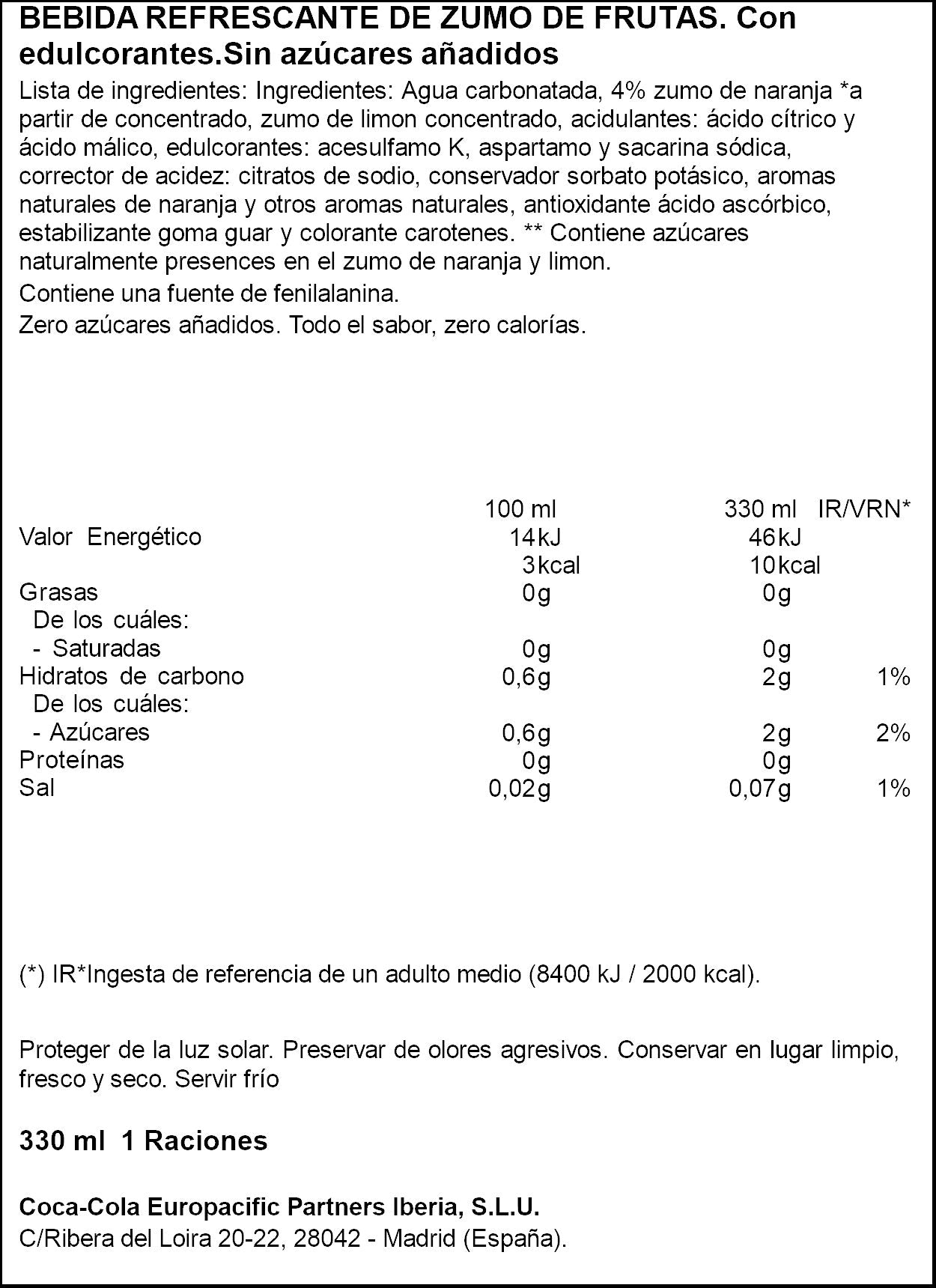 Refresco naranja zero lata Fanta 330ml