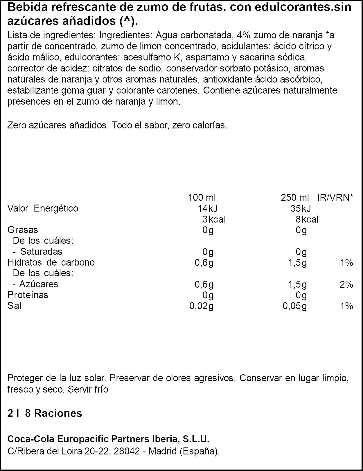 Refresco naranja zero Fanta 2l