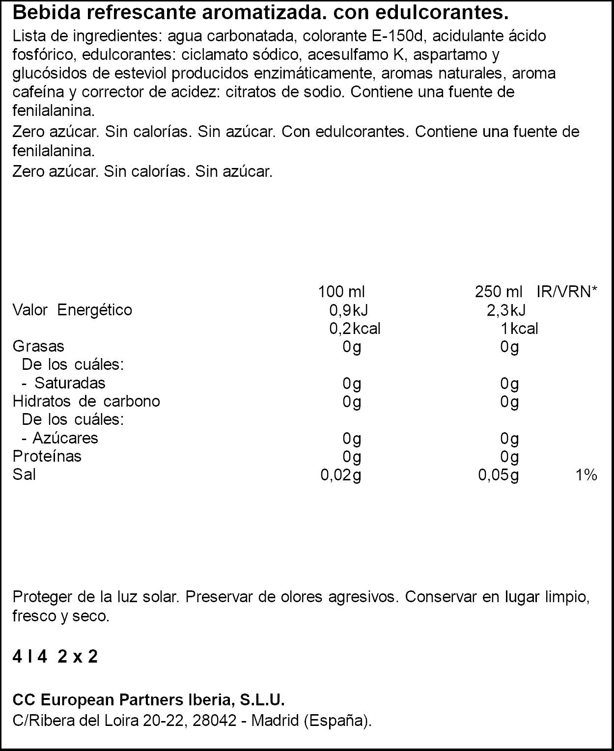 Refresco cola s/azúcar Coca cola zero p2 2l/u