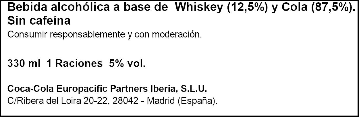 Combinado c/alcohol whiskey c/cola Coca cola 330ml