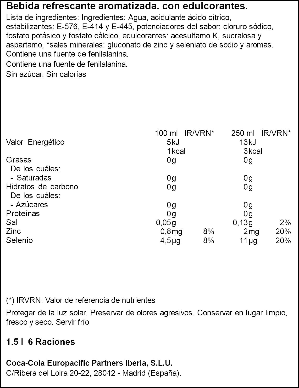 Bebida isotónica limón s/azúcar Aquarius zero 1.5l