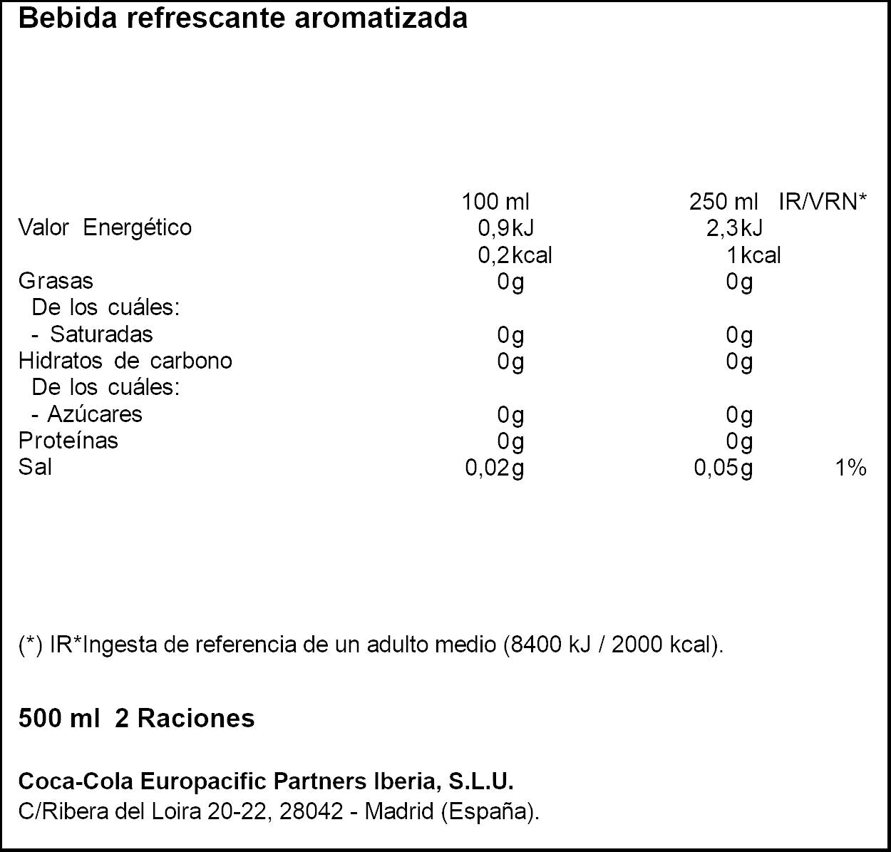 Refresco cola s/ázucar lata Coca cola 500ml