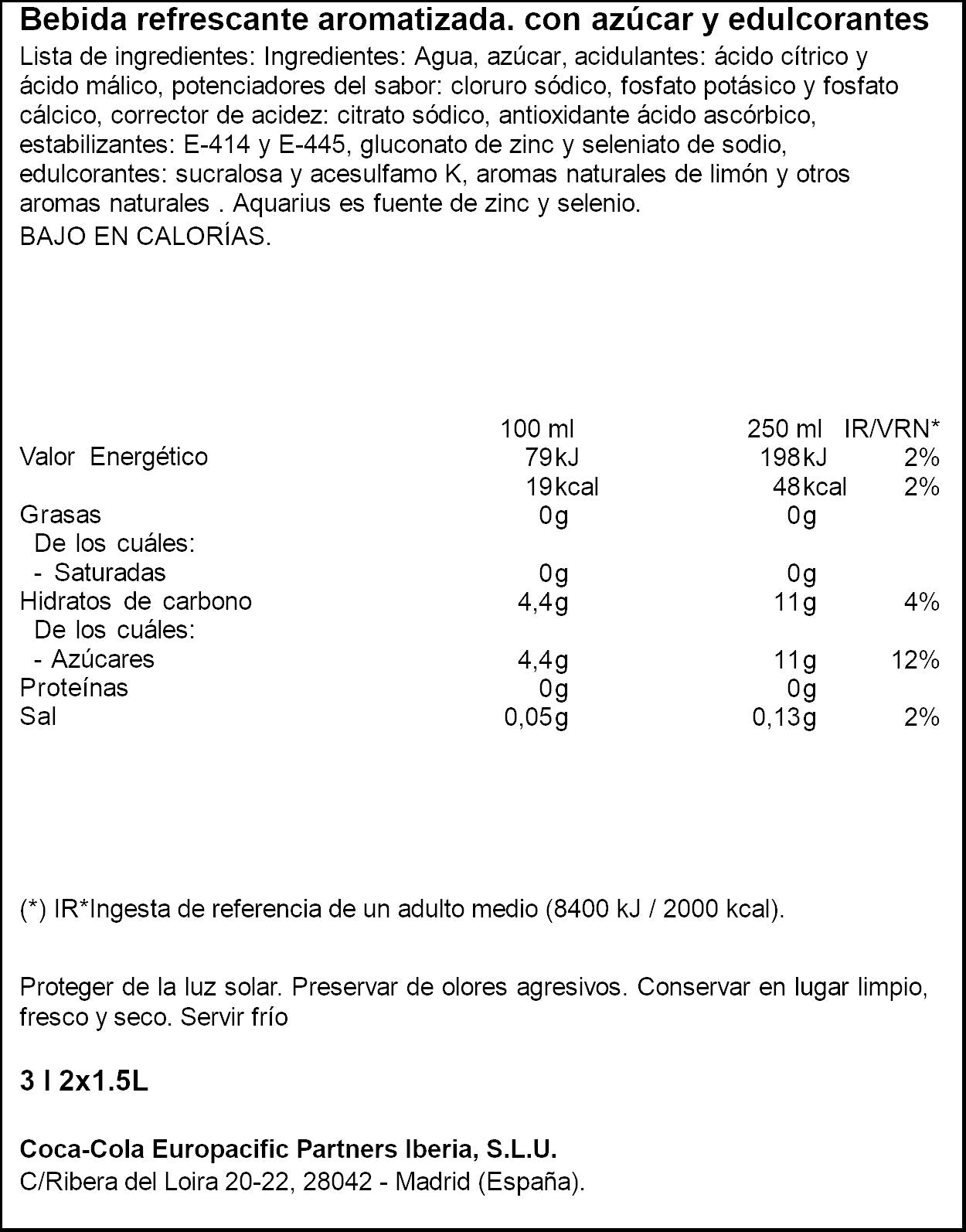 Bebida isotónica limón Aquarius p2 1.5l