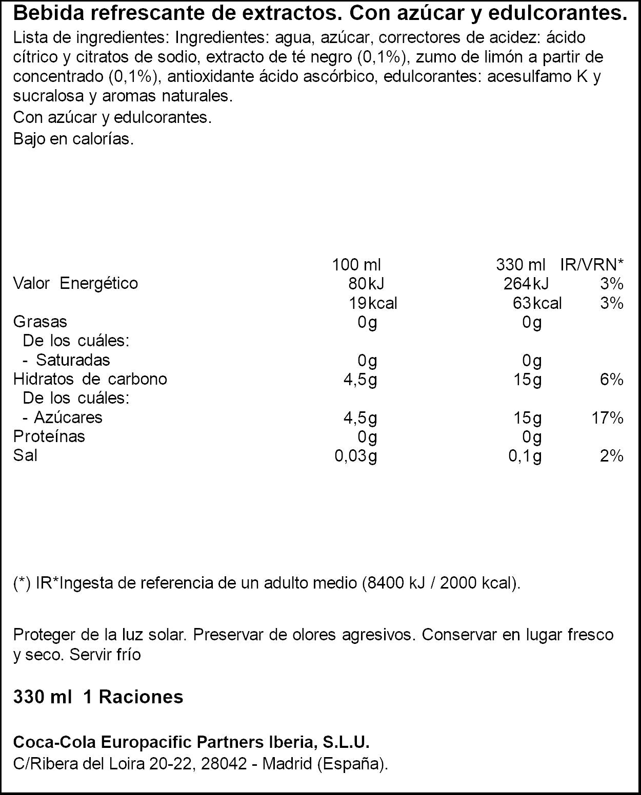 Té frio limón lata Fuze tea 33cl