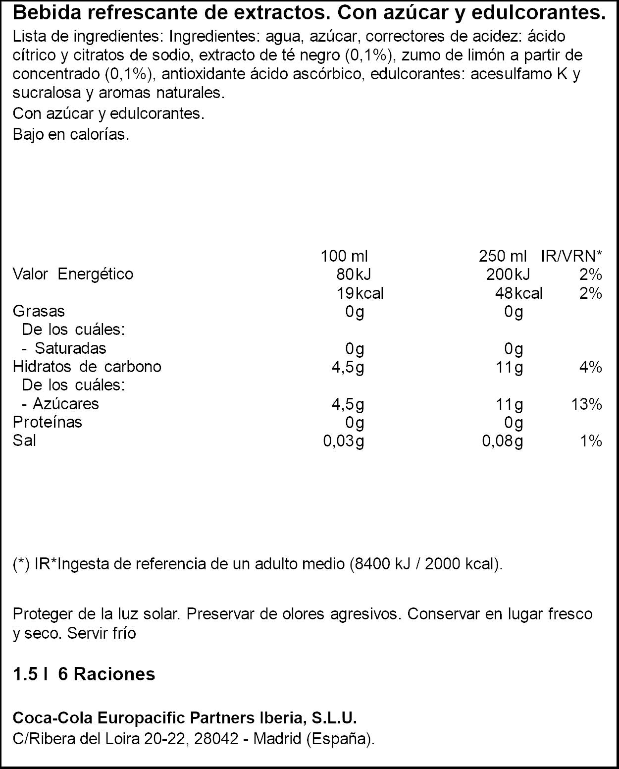 Té frio limón pet Fuze tea 1.5l