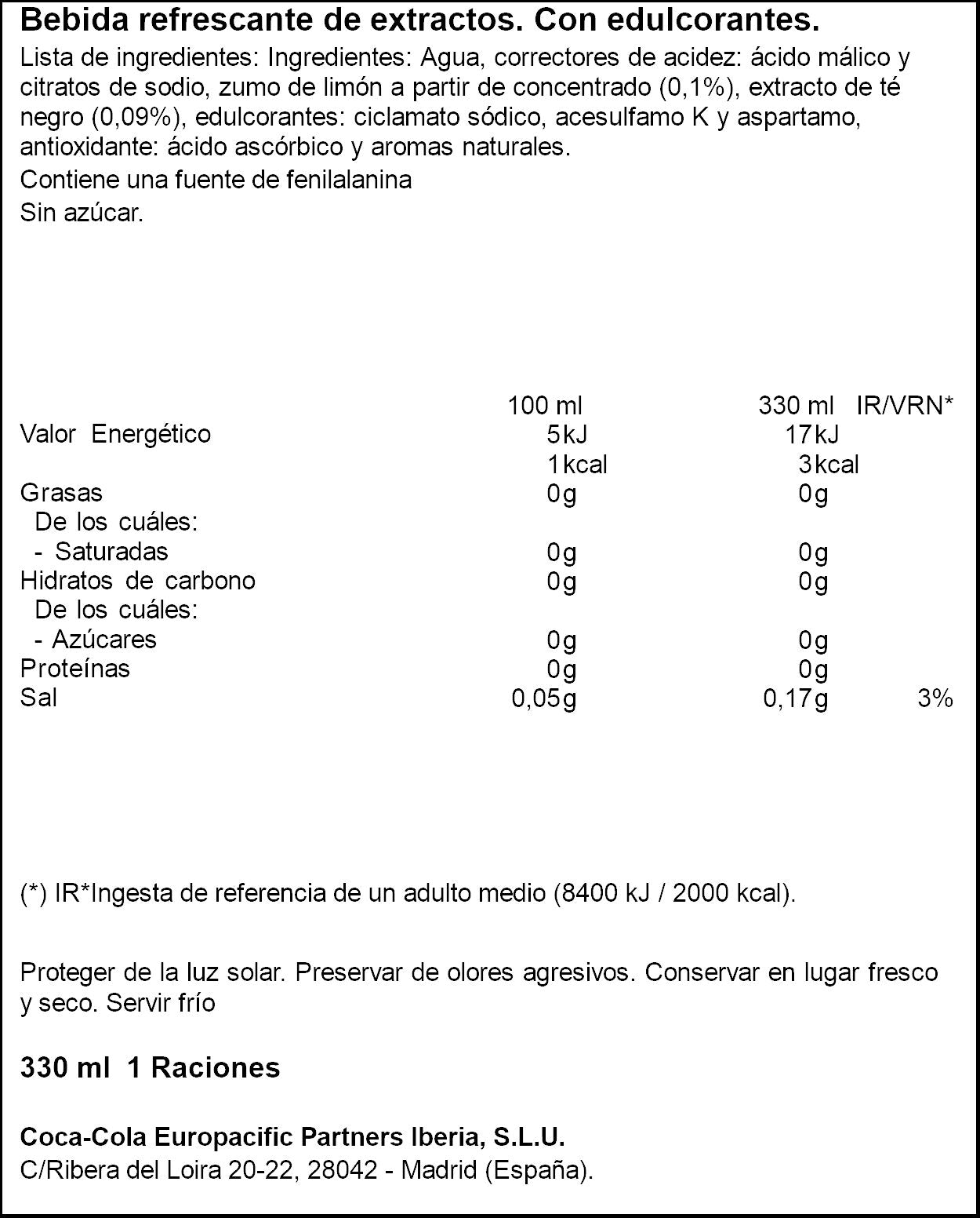 Té frio limón s/azucar lata fueza tea 33cl