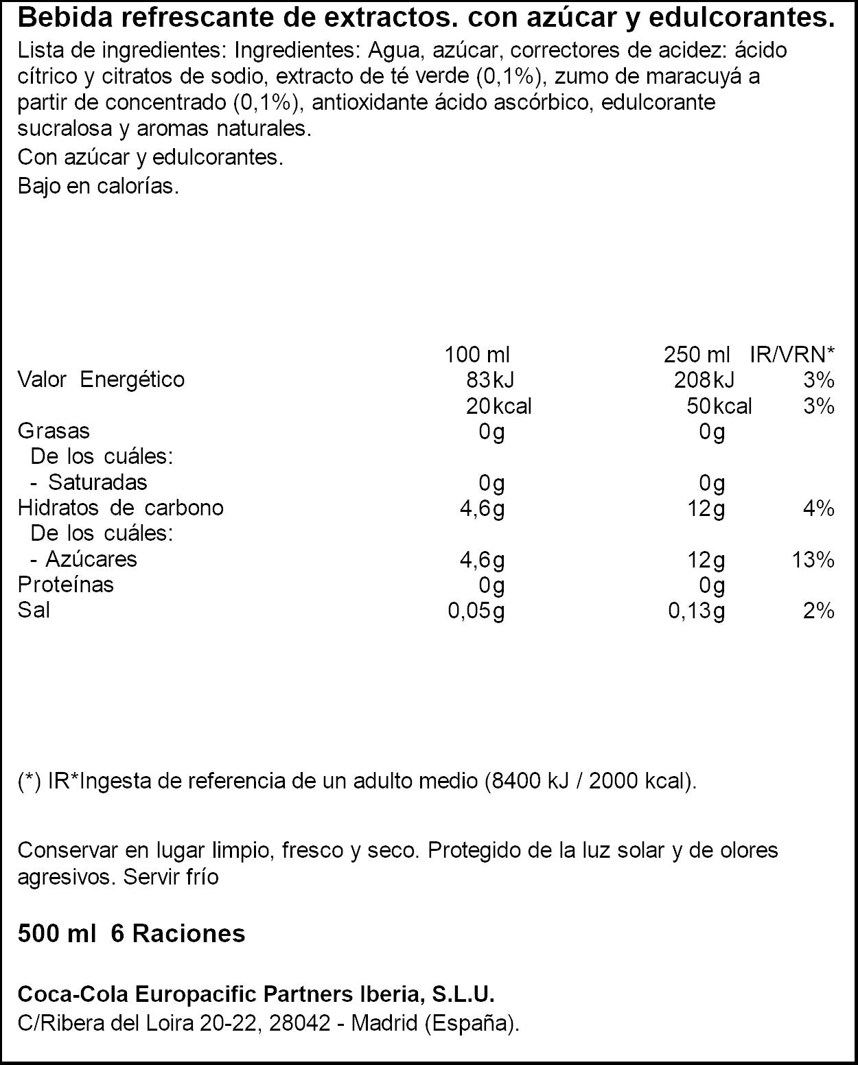 Té frio maracuya pet Fuze tea 500ml