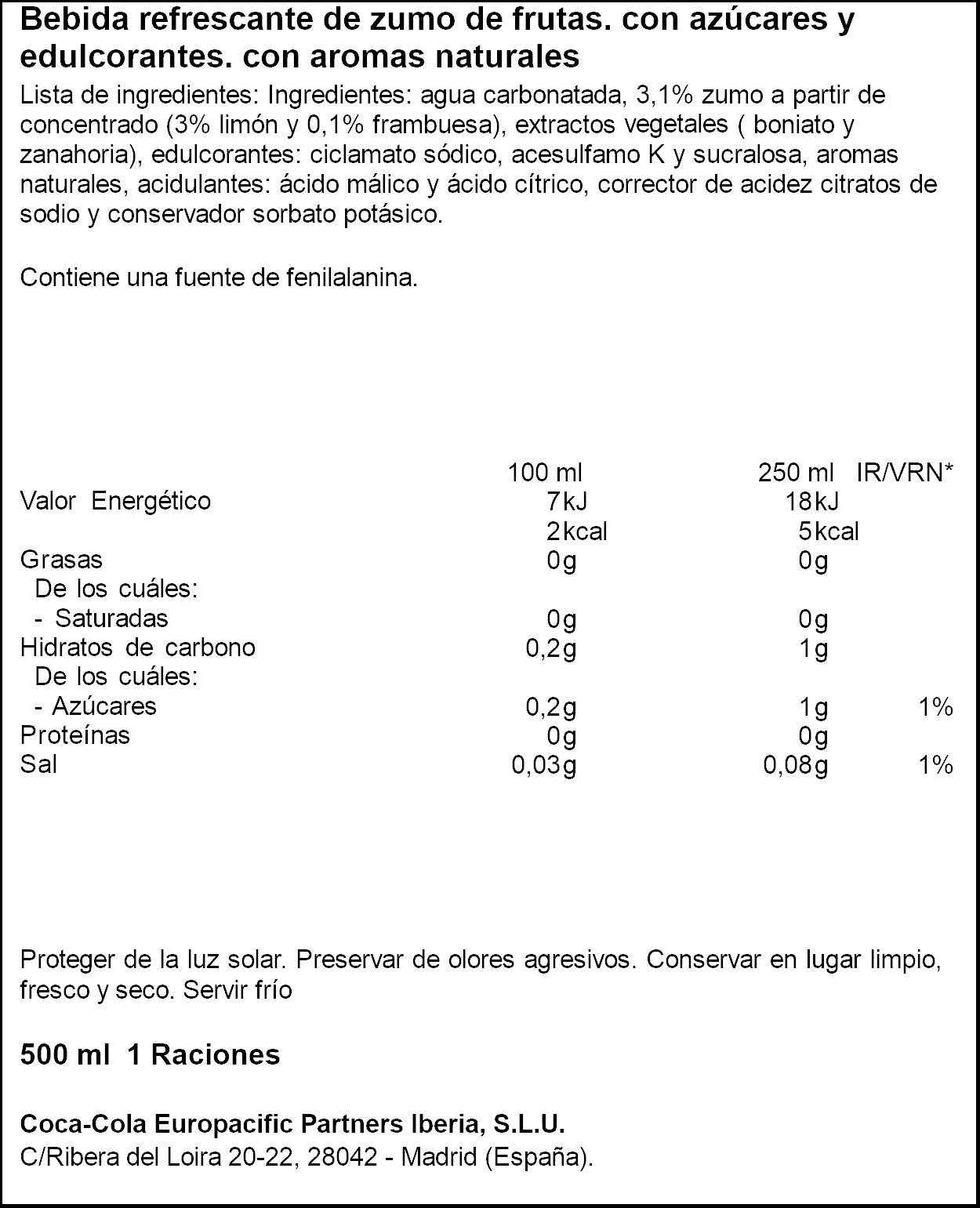 Refresco frambuesa s/azucar lata Fanta 500ml