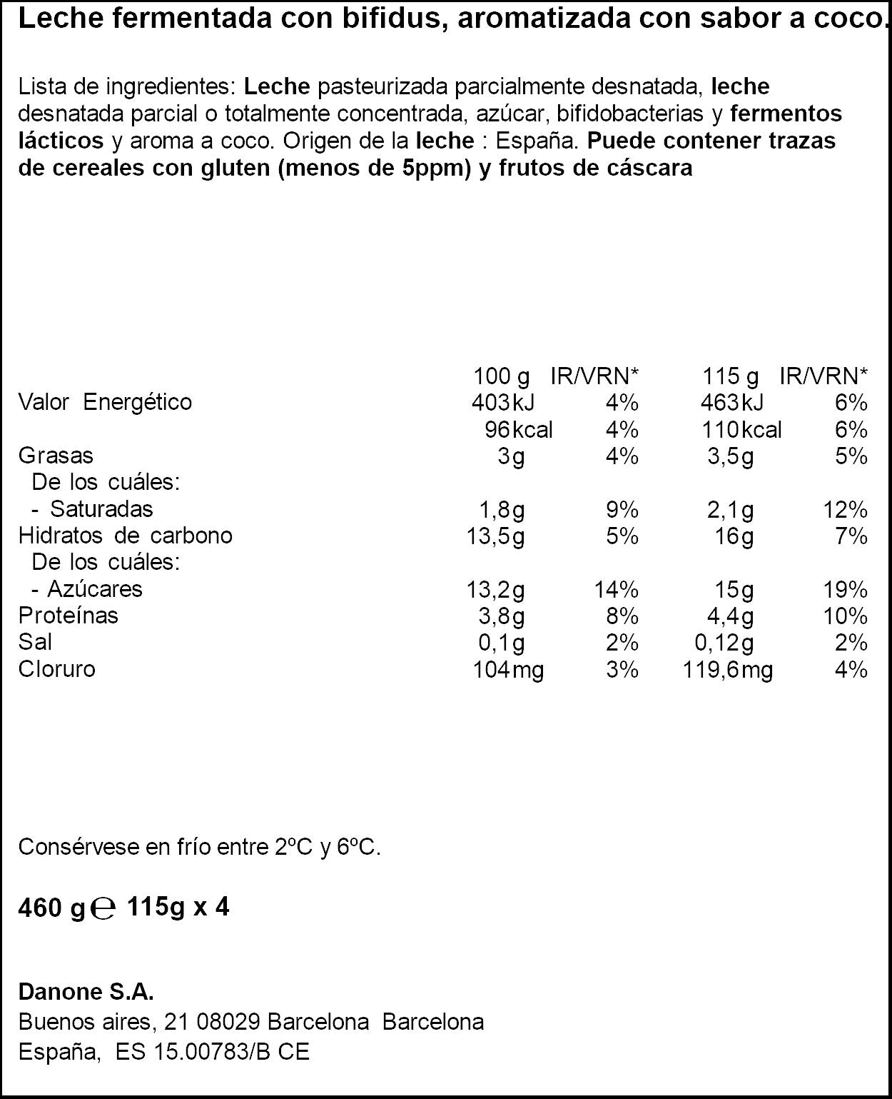 Yogur bifidus cremoso coco activia Danone p4