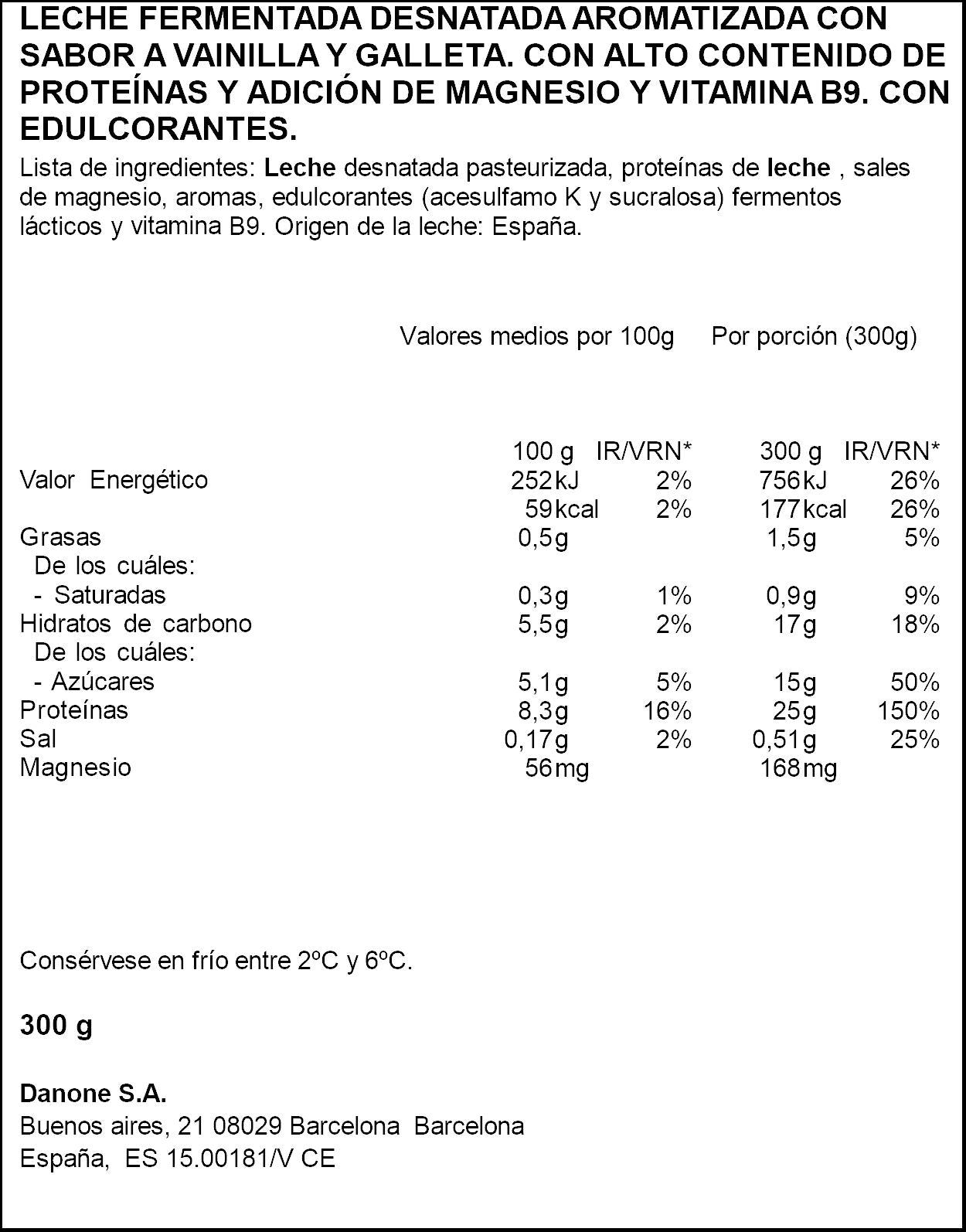 Yogur liquido vain/cook Yopro Danone 300g