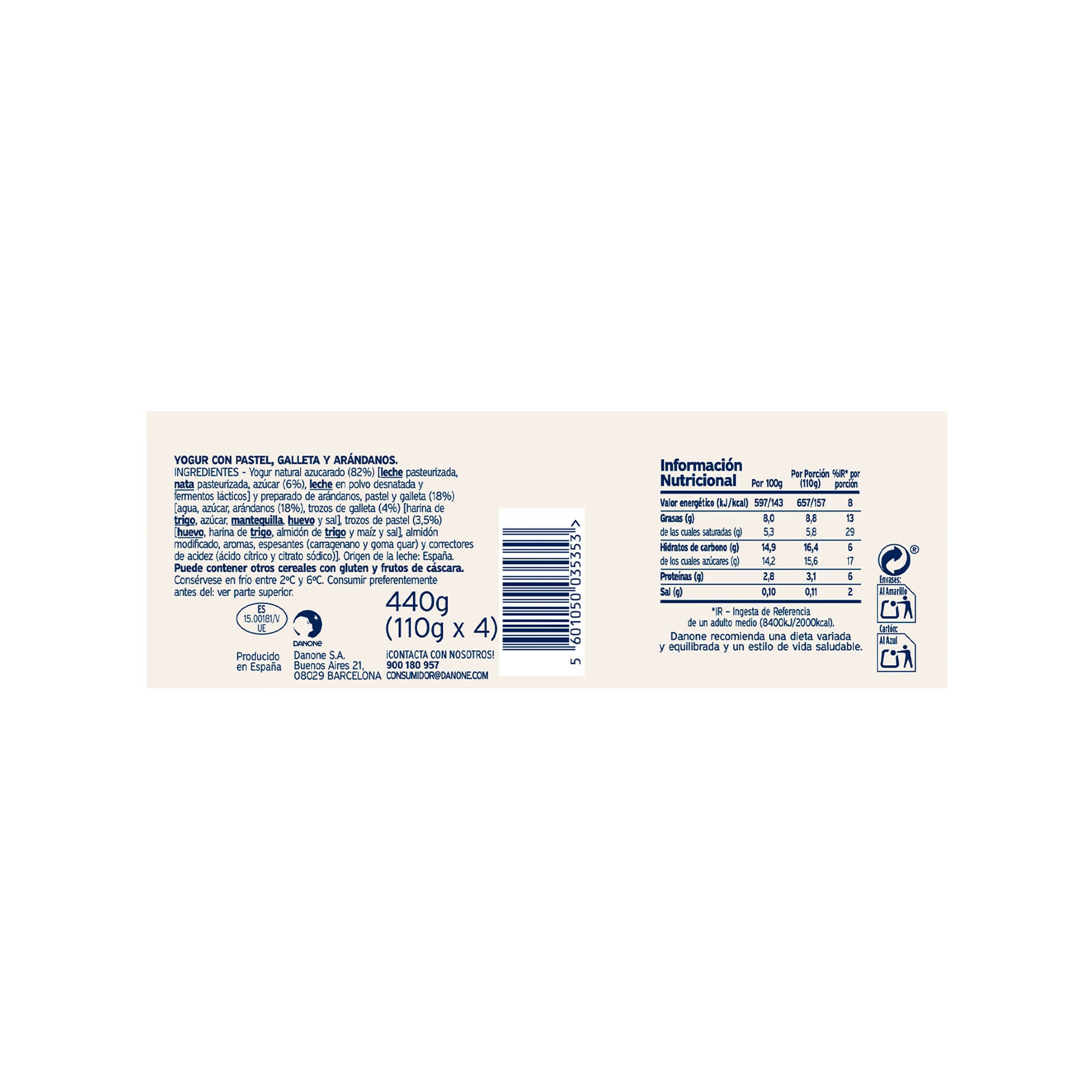 Yogur griego tarta de arandanos  oikos Danone p4 110g/u