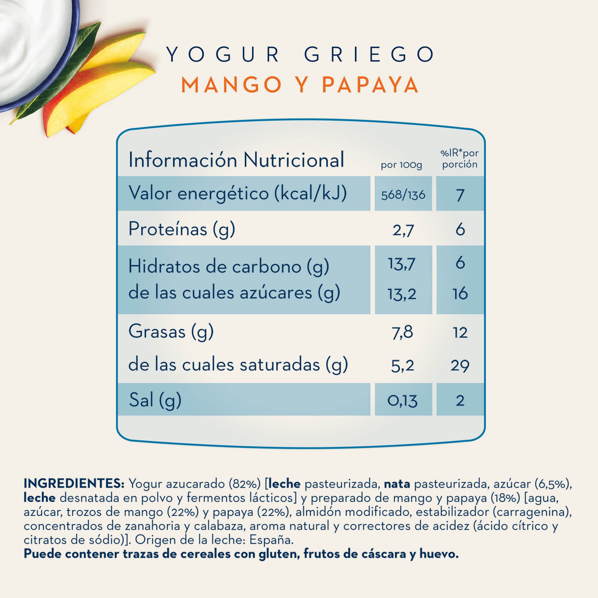 Yogur griego mango papaya oikos Danone p4 110g/u