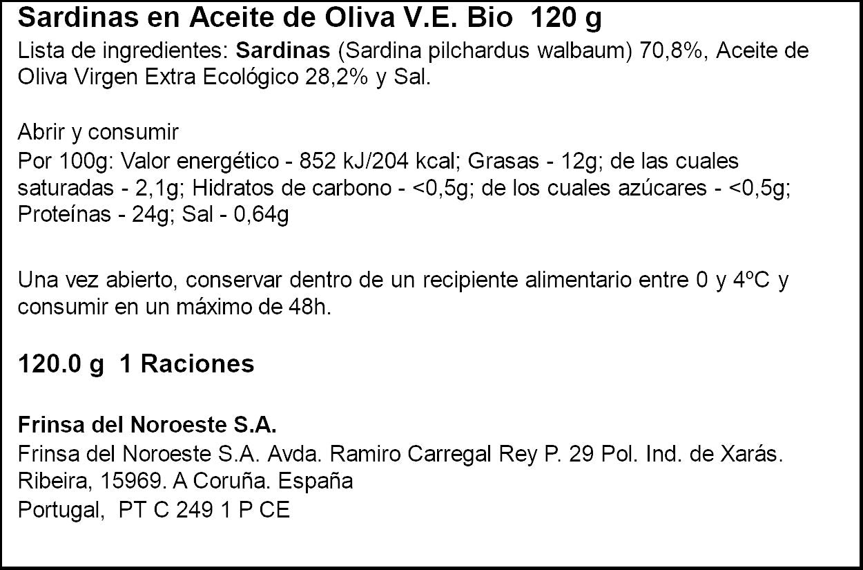 Sardina aceite de oliva bio lata Minerva 80g escurr