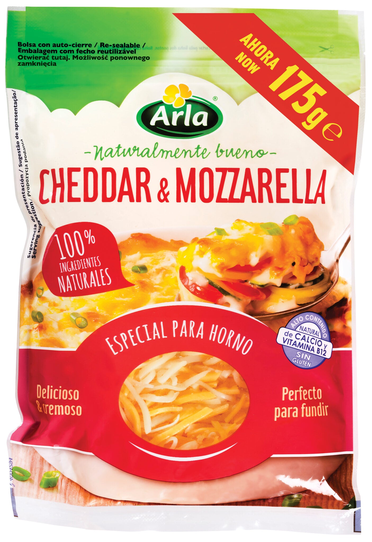 Queso rallado cheddar mozarella finello Arla 150g