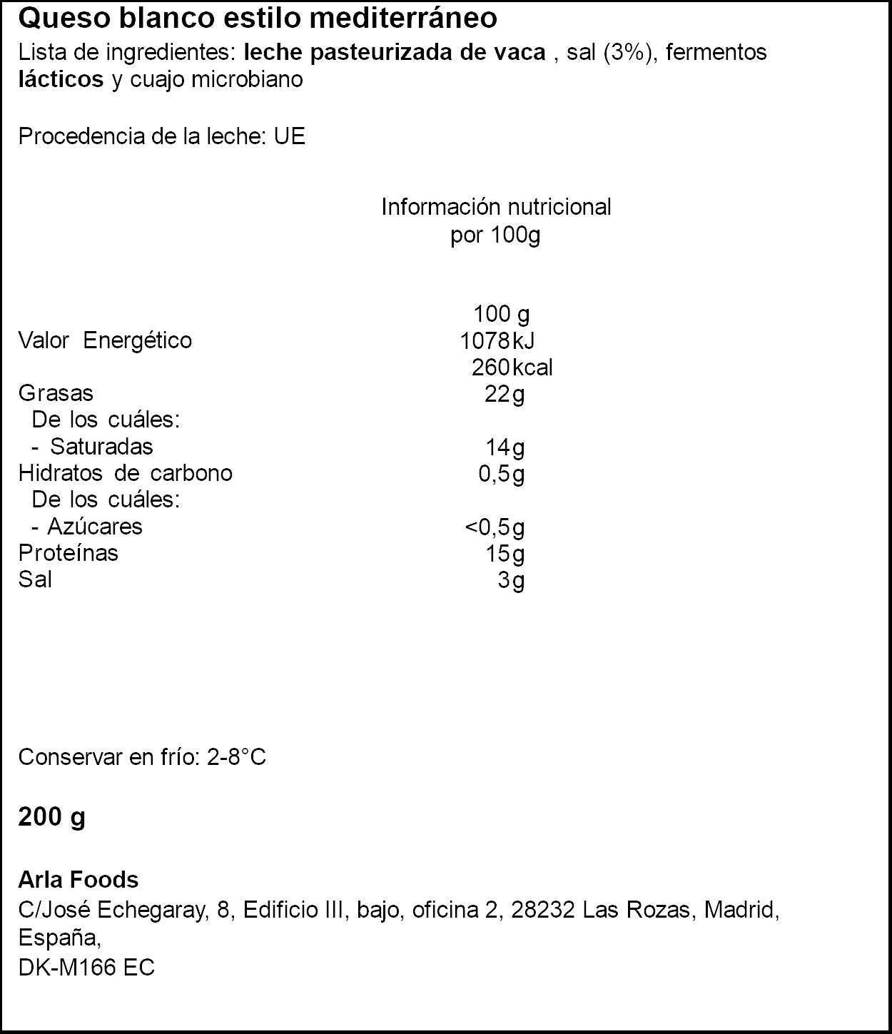 Queso fresco salmuera dado apetina Arla 200g