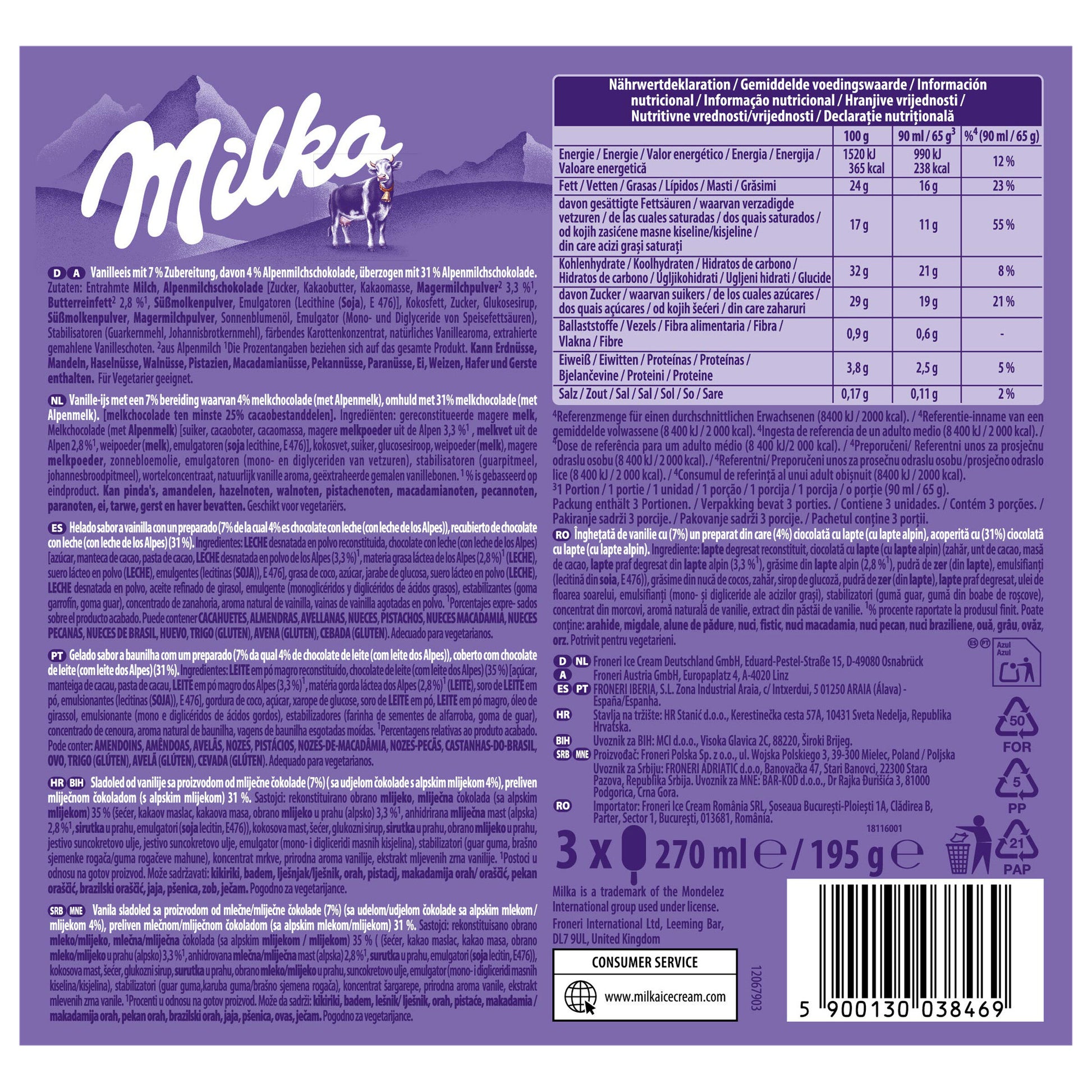 Bombon vainilla Milka p3 90ml/u