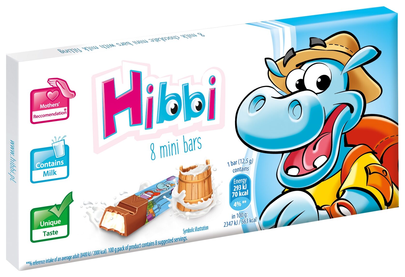 Barrita de chocolate rellenas de leche Hibbi 100g