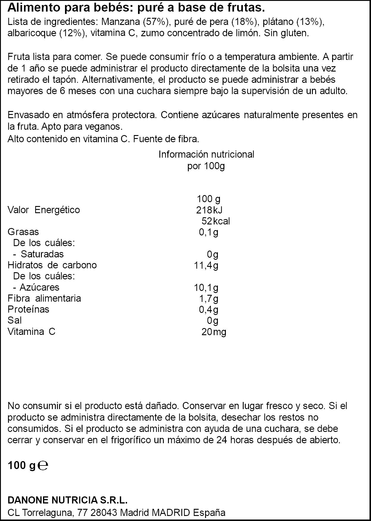Compota manzana/pera/plátano/albaricoque Blédina 100g