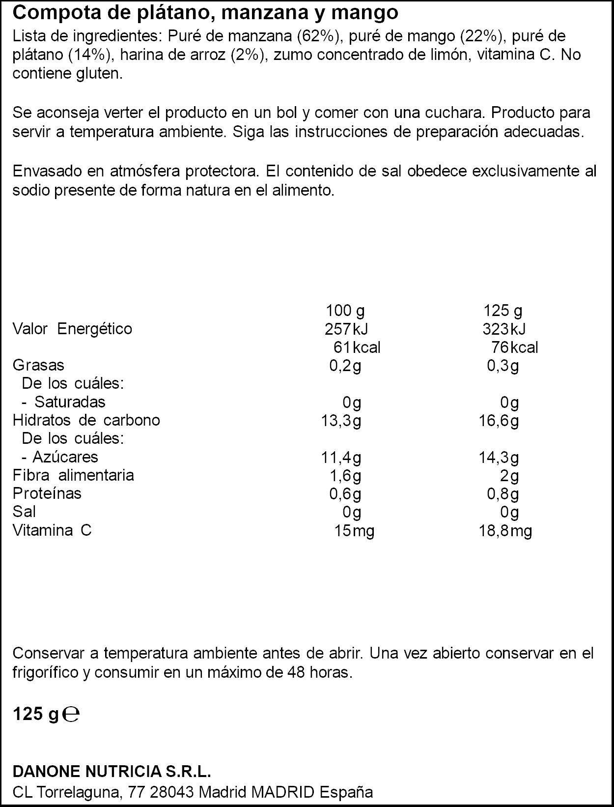 Compota mango/ plátano/manzana Blédina 125g