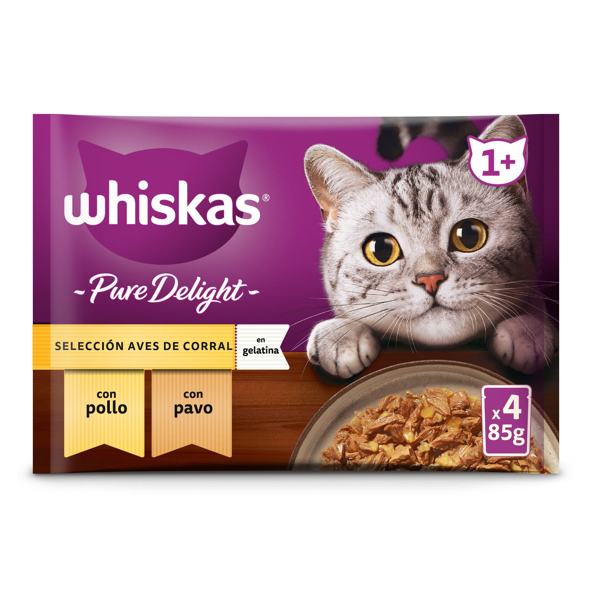 Comida húmeda gato aves gelatina pure delight Whiskas p4 85g/u